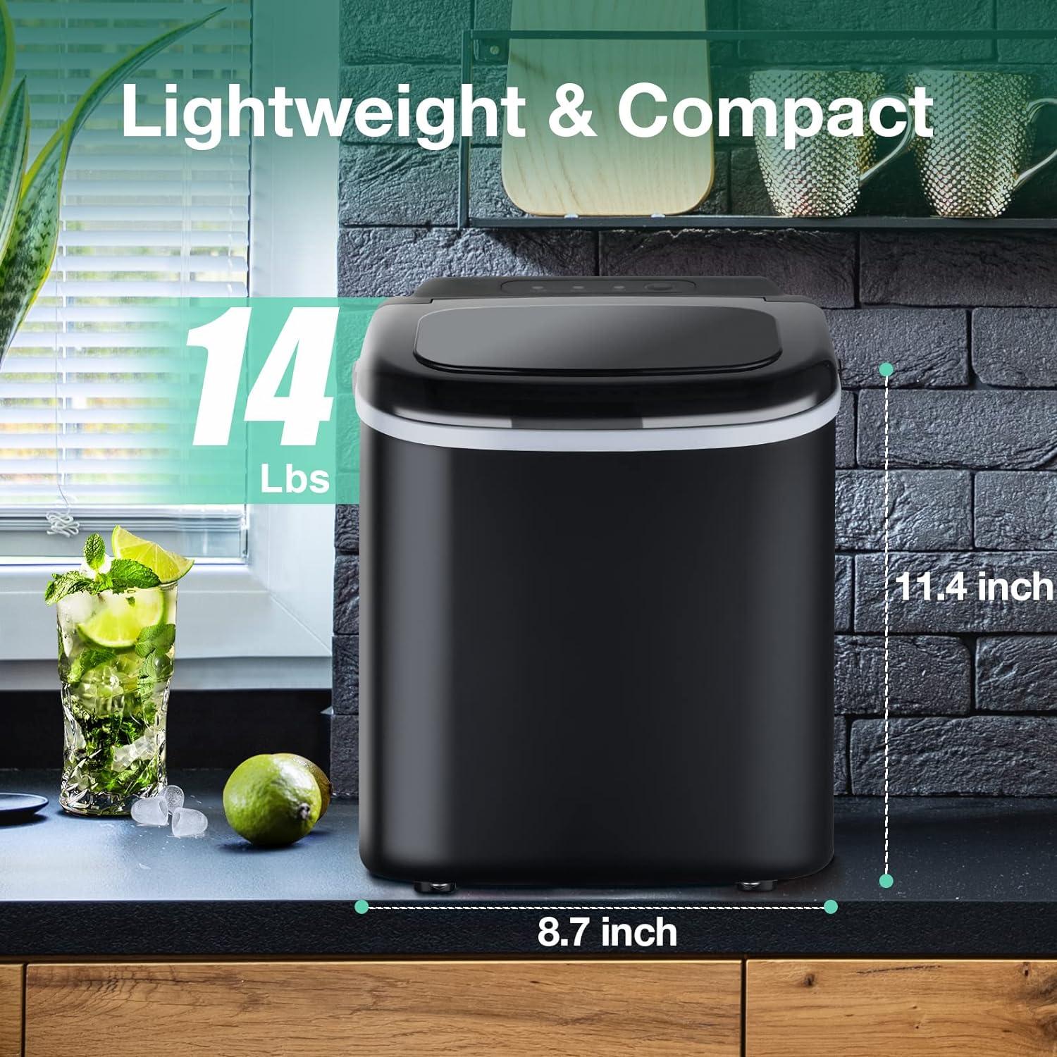 Compact Black Portable Countertop Ice Maker with Self-Cleaning