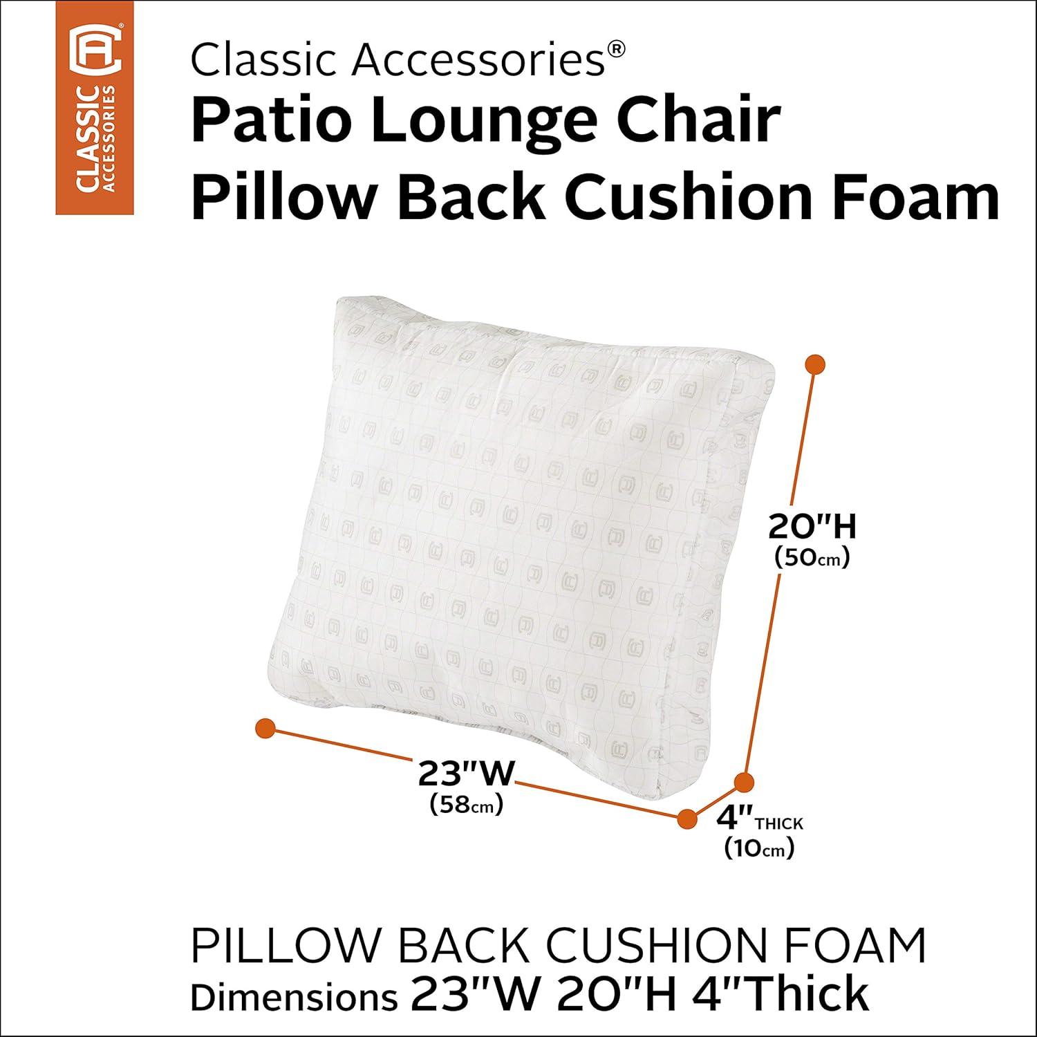 Classic Accessories Patio Lounge Chair Pillow Back Cushion Foam, 19 x 20 x 4 Inch