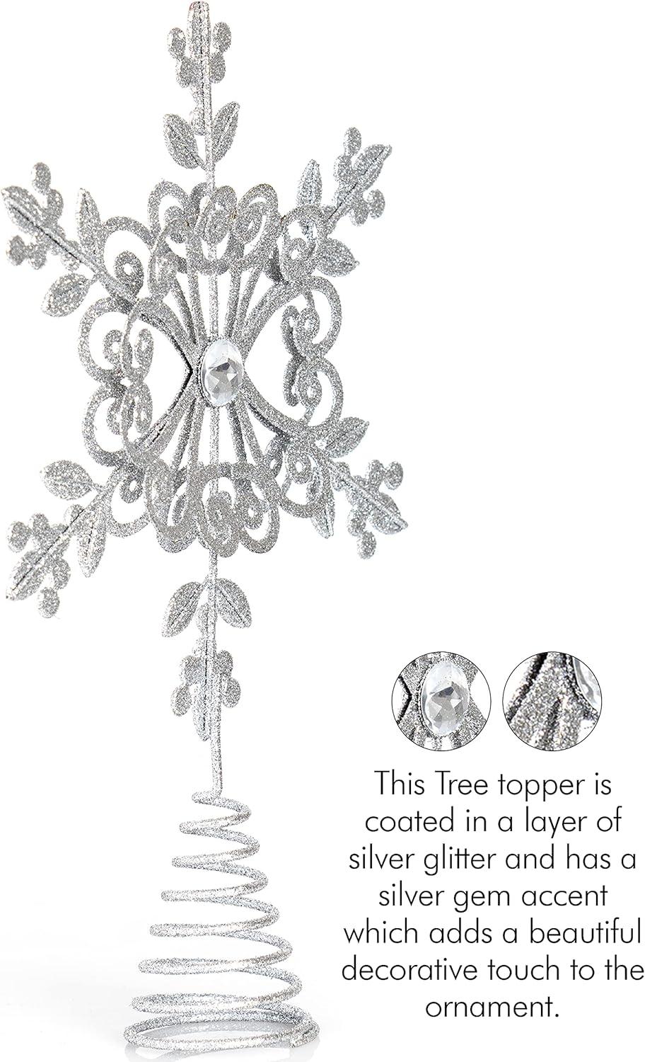 Ornativity Flower Snowflake Tree Topper - Silver