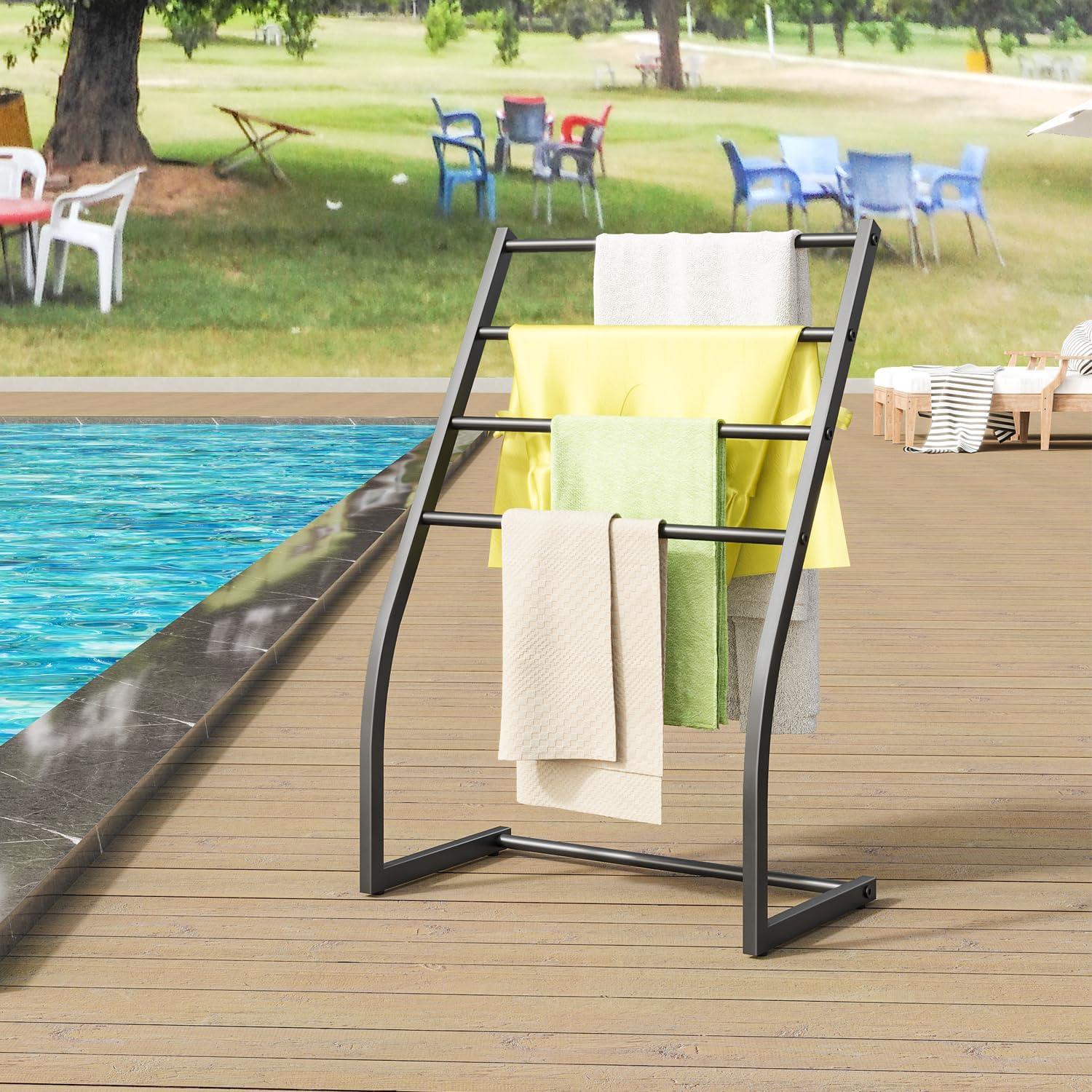 Honiter Free Standing Towel Rack, Towel Racks for Bathroom, 4 Tier Metal Towel Bar Stand, Blanket Ladder Holder, Drying & Display Rack for Oversized Bath Towels