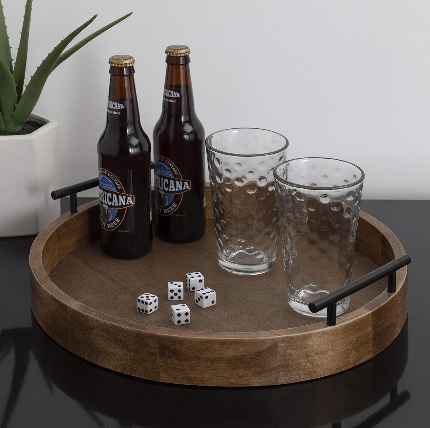 Kate and Laurel Lipton Tray, 15.5" Diameter, Rustic Brown