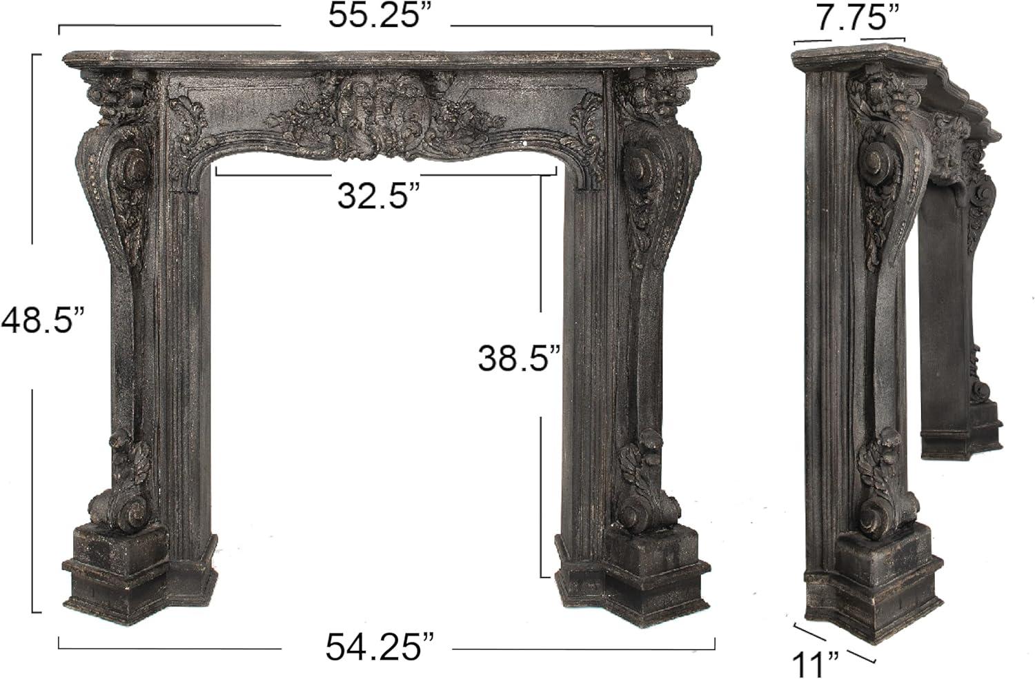 Ornate Black Wood Wall-Mounted Decorative Fireplace Mantel