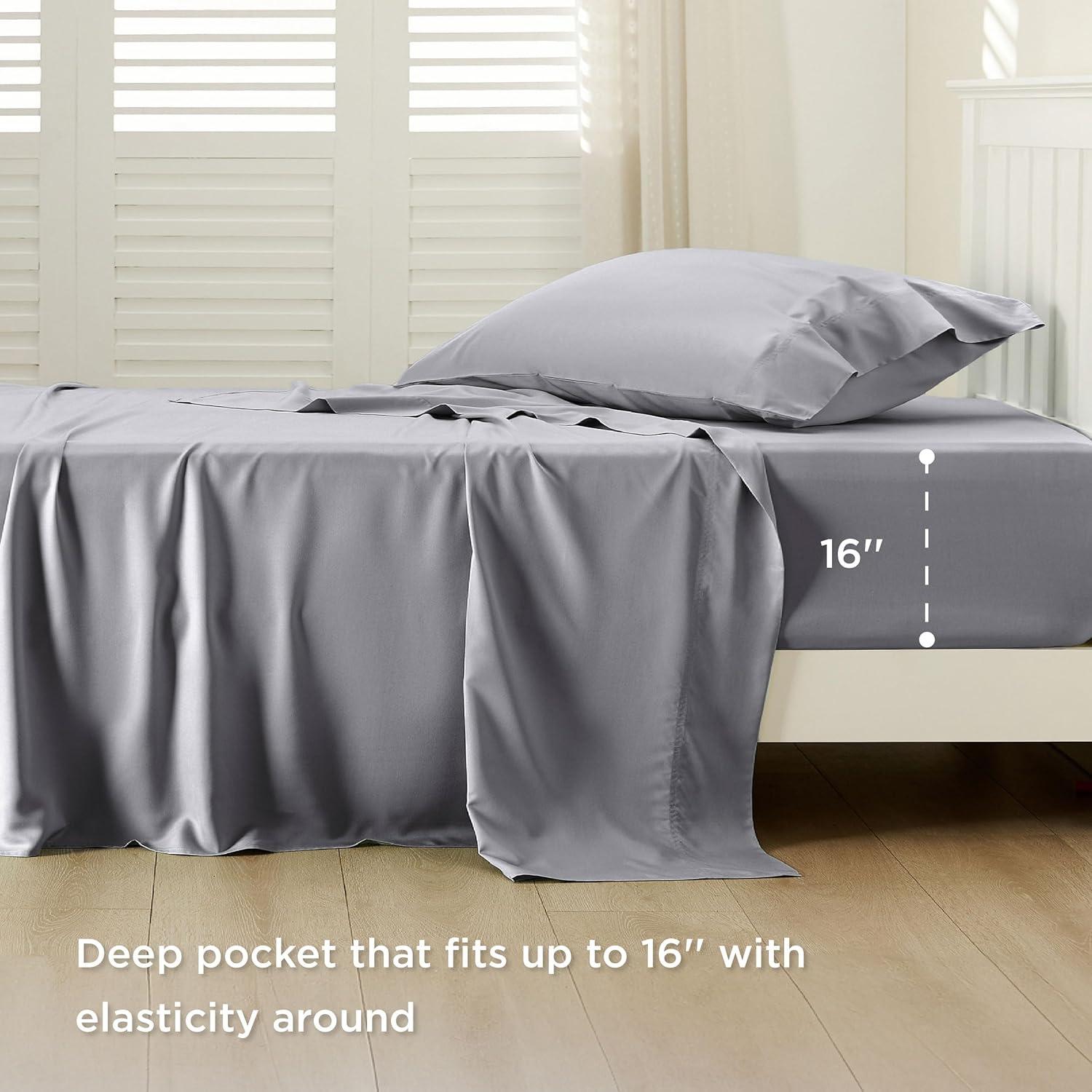 Rayon Derived from Bamboo Sheet Set 3 Pcs Solid Twin Dark Grey - Bedsure