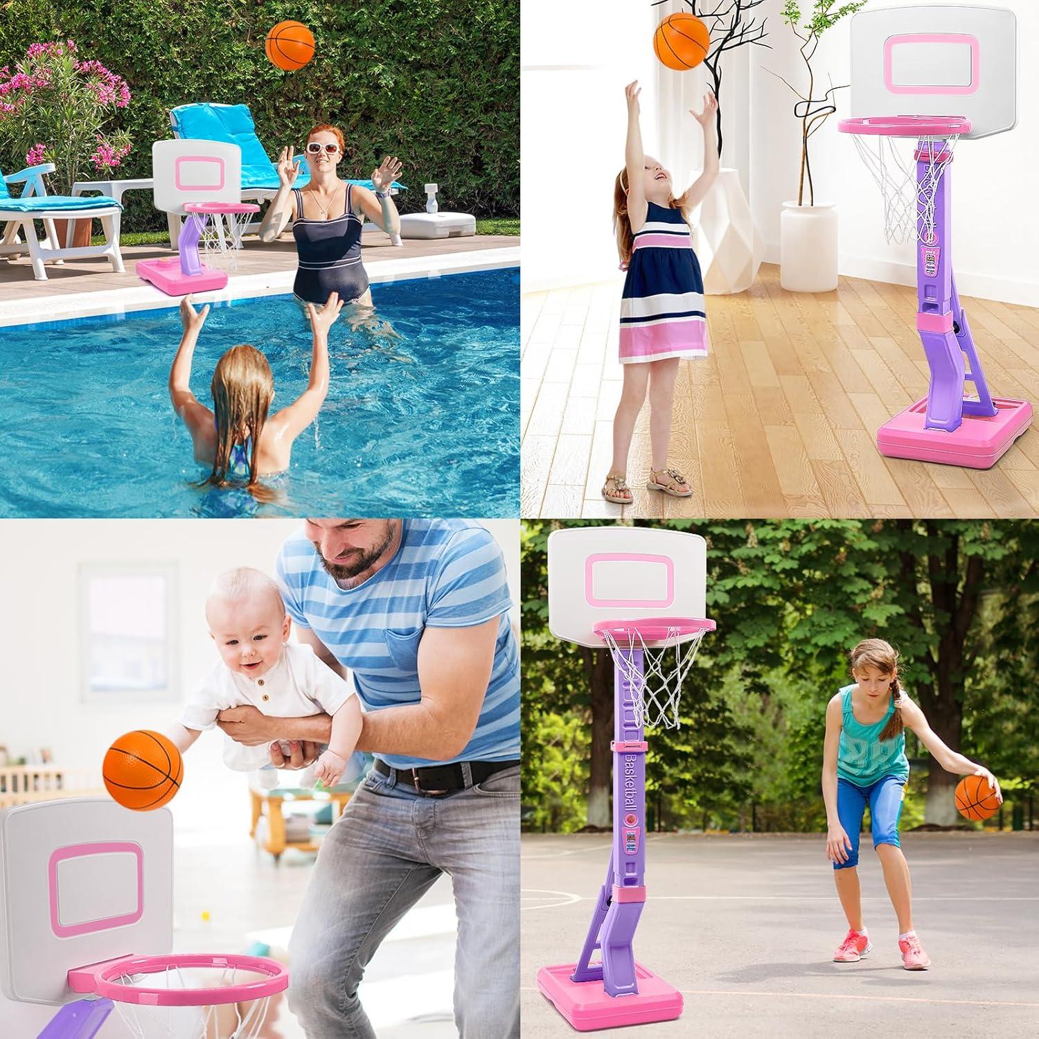 Toddler Little Girls Basketball Hoop Set with 4 Balls for Indoor Outdoor Age 1-3 2-4 3-5, Height Adjustable Basketball Goal for Kids Backyard Basketball Toys for 1 2 3 4 Year Old Girl Birthday Gifts