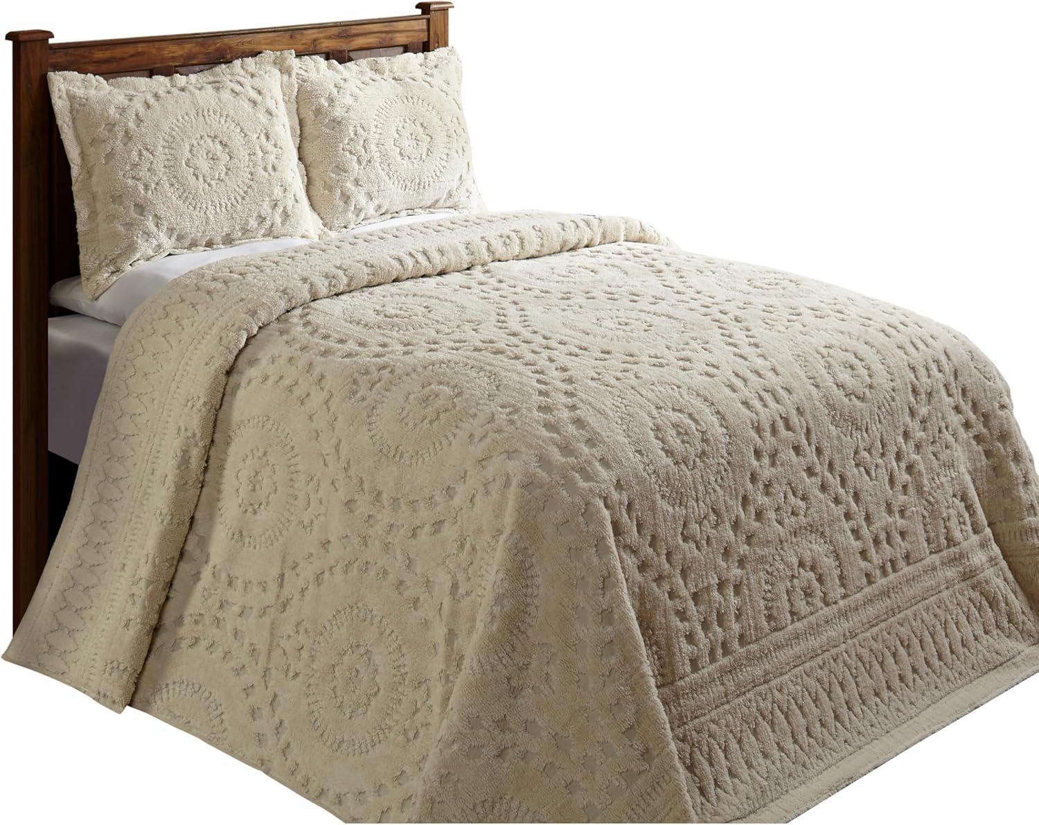 King Rio Collection 100% Cotton Tufted Unique Luxurious Floral Design Bedspread Ivory - Better Trends
