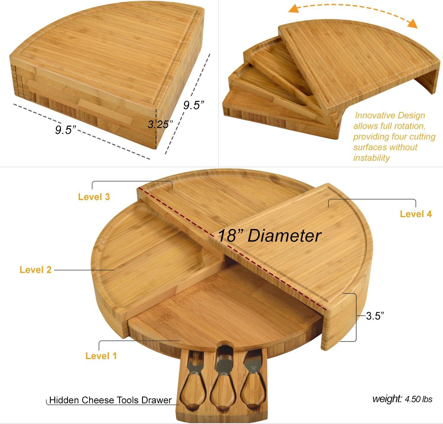 Vienna Bamboo Transforming Round Cheese Board Set with Knives