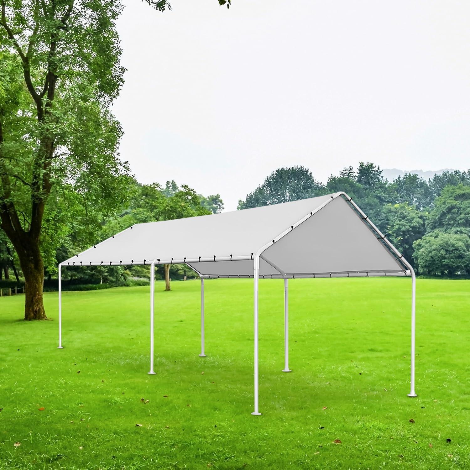 Quictent 10x20 ft Heavy Duty Carport Canopy Galvanized Car Tent Outdoor Garage Boat Shelter with Reinforced Structure, No Sidewall - White