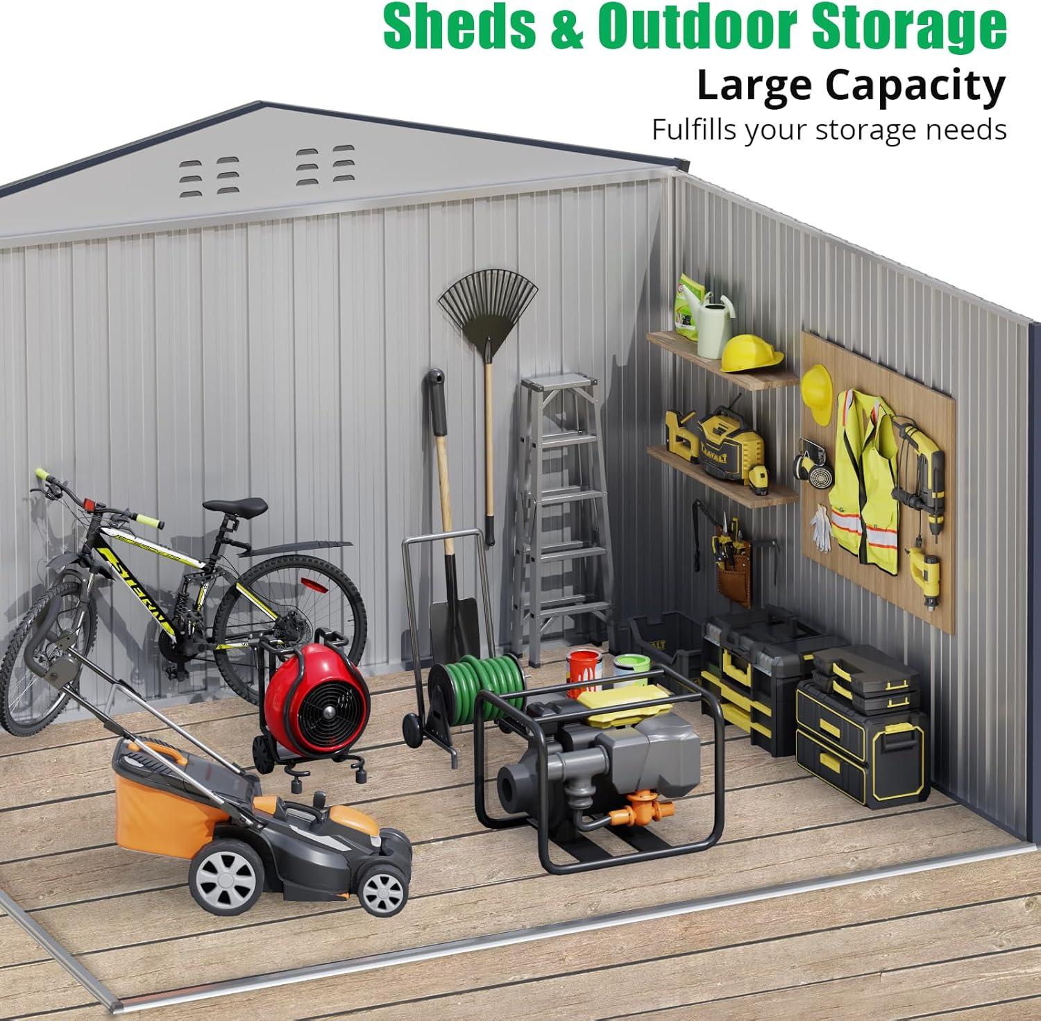 Adoolla 10'x10' Outdoor Storage Shed, Metal Tool Shed with Lockable Sliding Doors for Backyard, Garden, Lawn