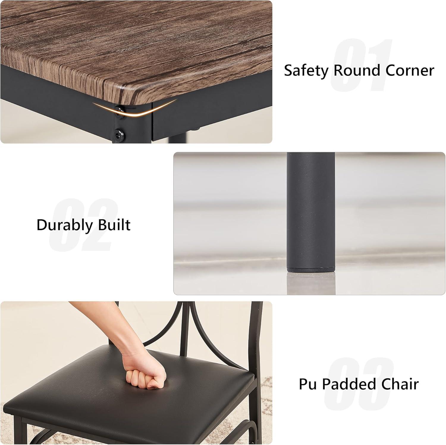 VECELO Kitchen Dining Room Table Set with 4 Chairs for Small Space, Apartment,Metal Steel Frame