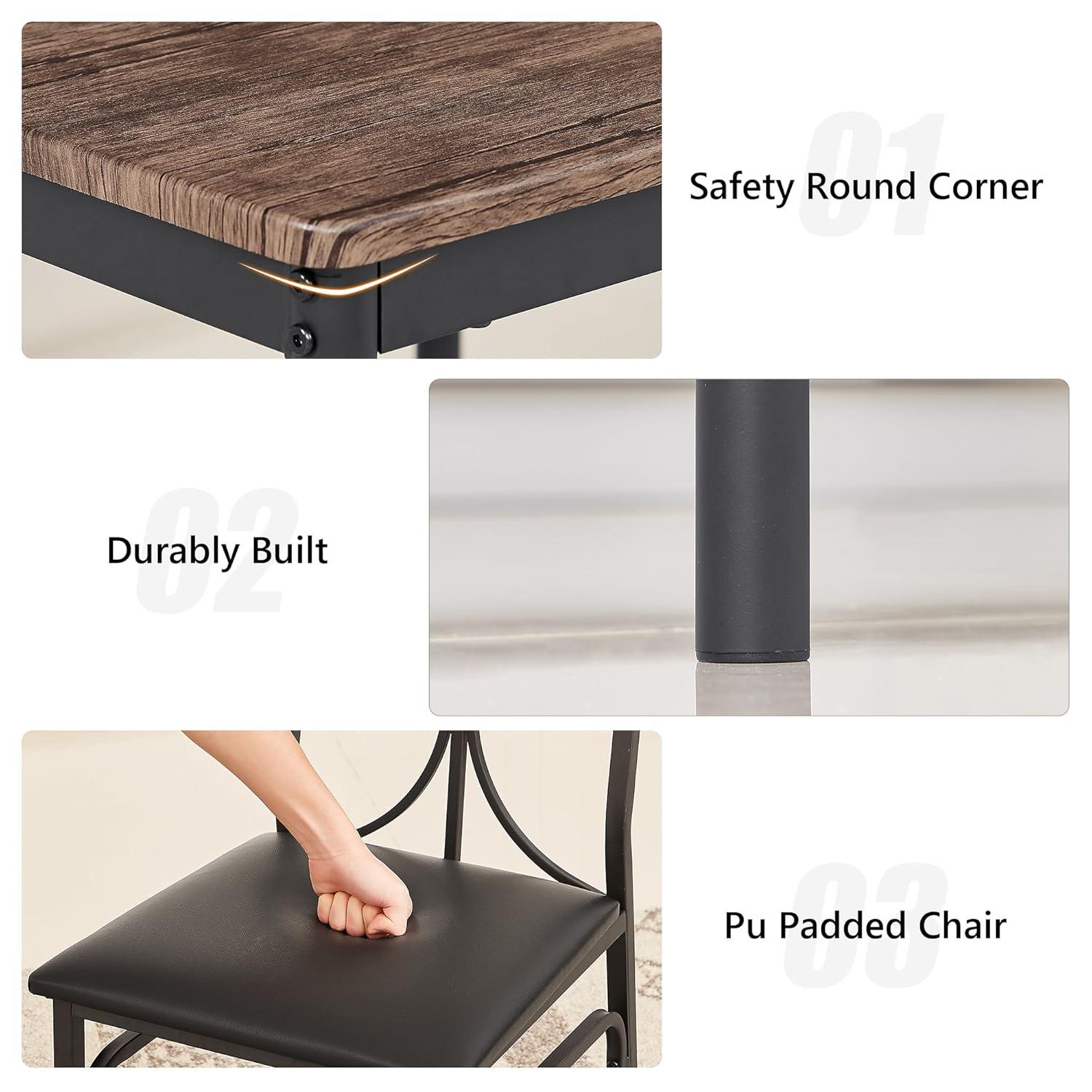 VECELO Kitchen Dining Room Table Set with 4 Chairs for Small Space, Apartment,Metal Steel Frame