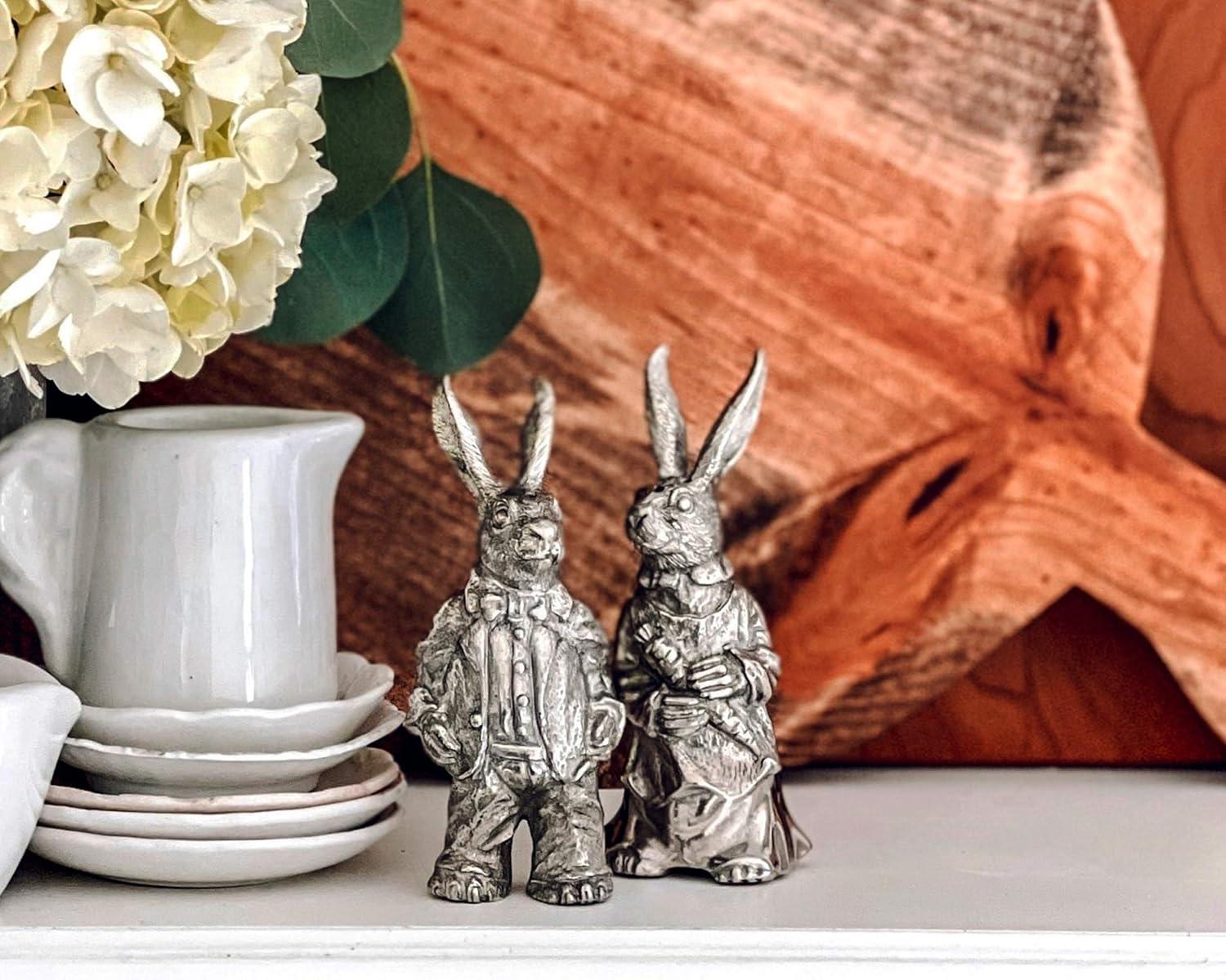 Vagabond House Garden Friends Easter Pewter Dressed Rabbits Salt and Pepper Shakers Set
