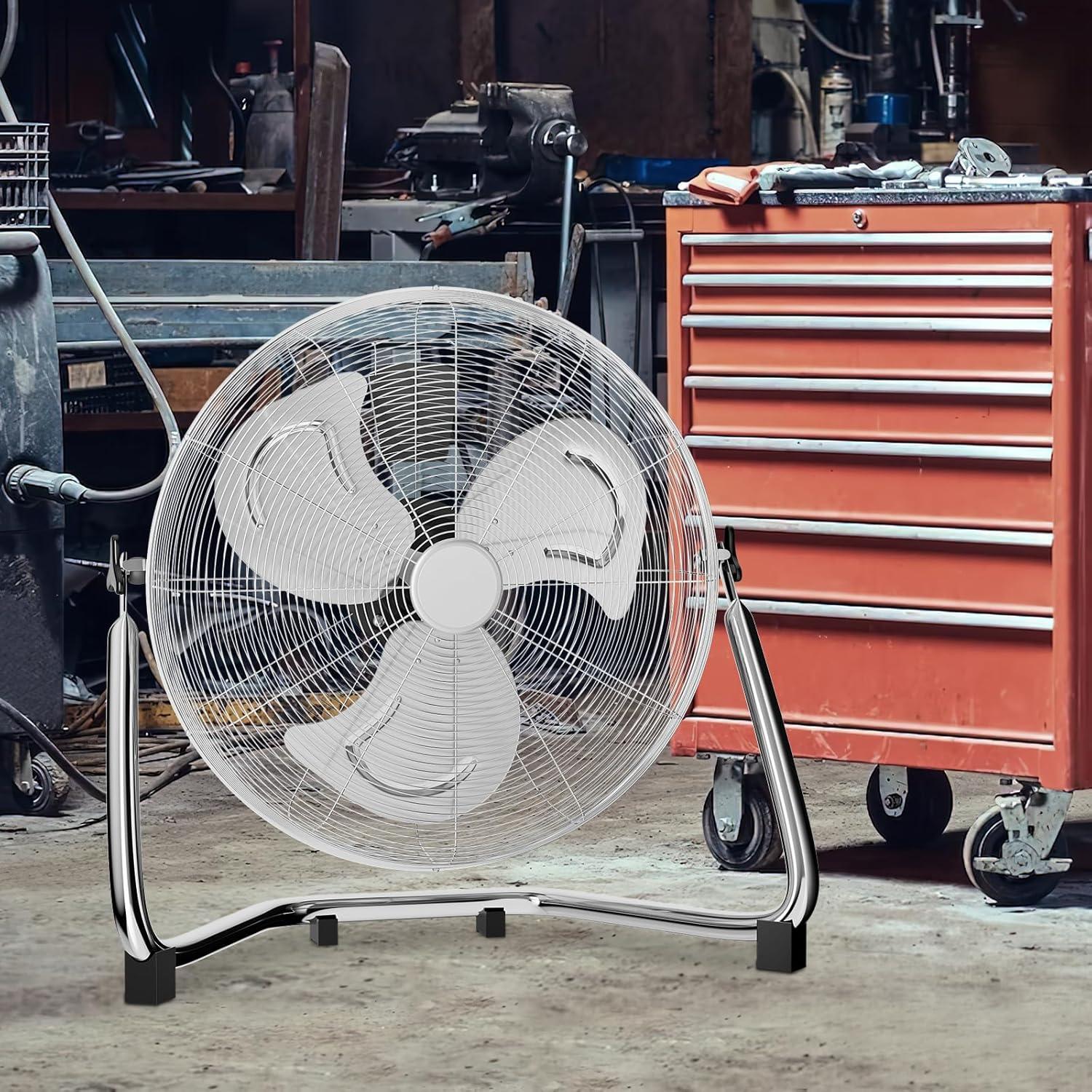 mollie 22 Inch High Velocity Floor Fan with 3 Speed Heavy Duty Metal Adjustable Tilt Portable Quiet Air Circulator for Home Garage, Workshop, Factory and Basement, 3522 CFM, Silver