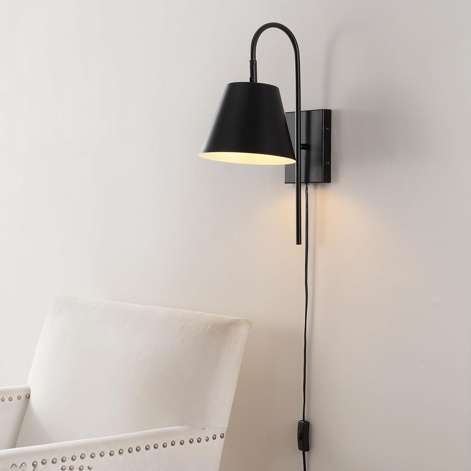 Rhoeva Black Metal Plug-In Wall Sconce with Tapered Shade