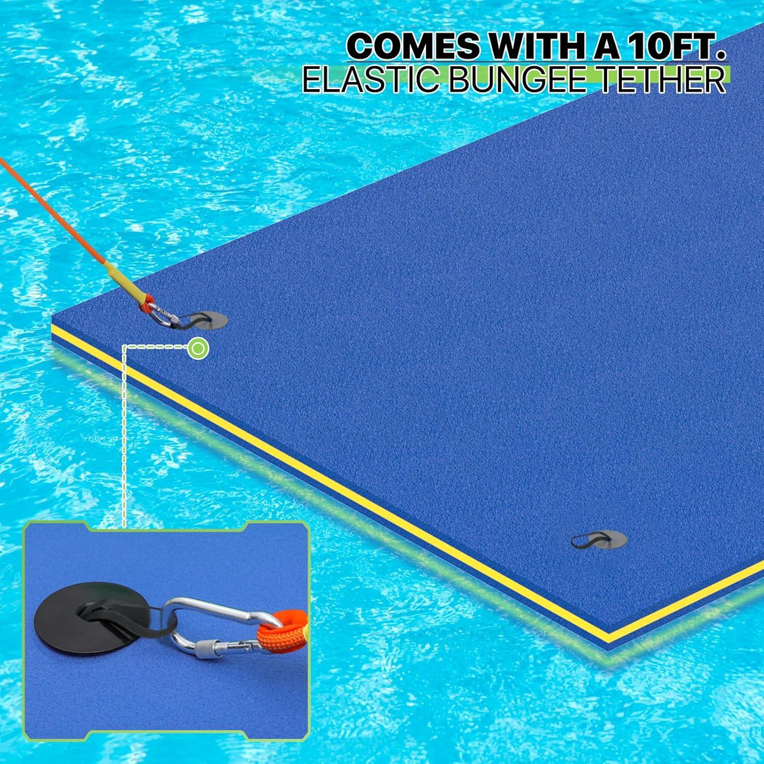 Bring Home Furniture 18x6 ft Floating Mat 10ft Bungee & Storage Straps 1500lb Capacity UV-Resistant XPE Foam Hi-Vis Safety​​