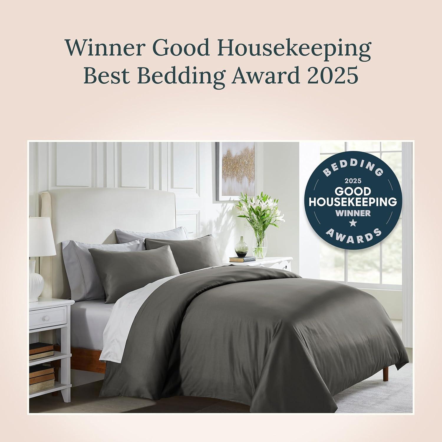 Dark Gray Duvet Cover Full / Queen - 400 Thread Count , 100% Pure Cotton Comforter Cover and Two Pillow Shams, with Button Closure and Corner Ties