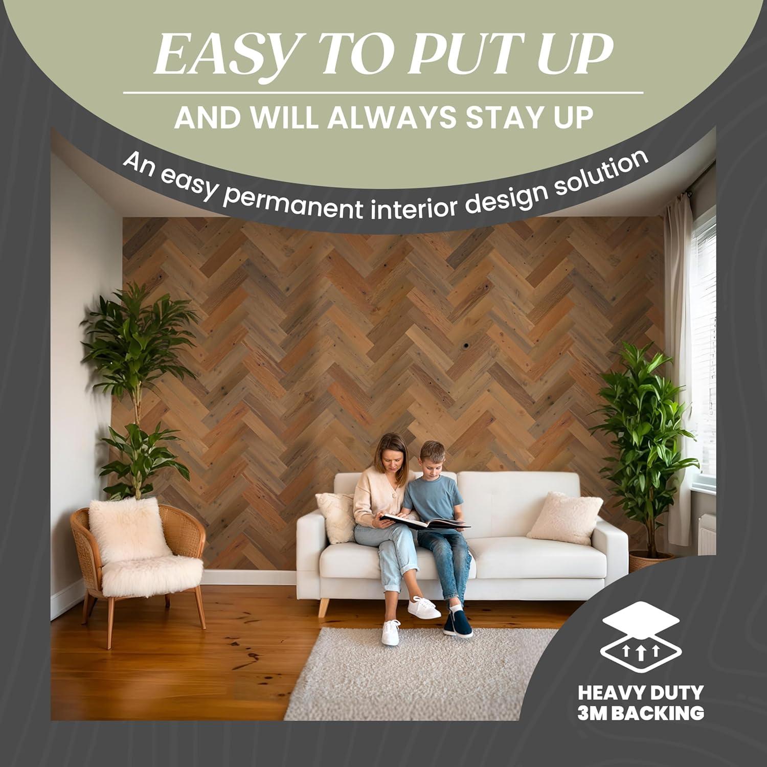 Timberchic River Reclaimed Wooden Wall planks - Simple Peel & Stick Wall Covering Application for DIY Accent Wall & Home Improvement - Premium Wall Paneling - Herringbone Pattern