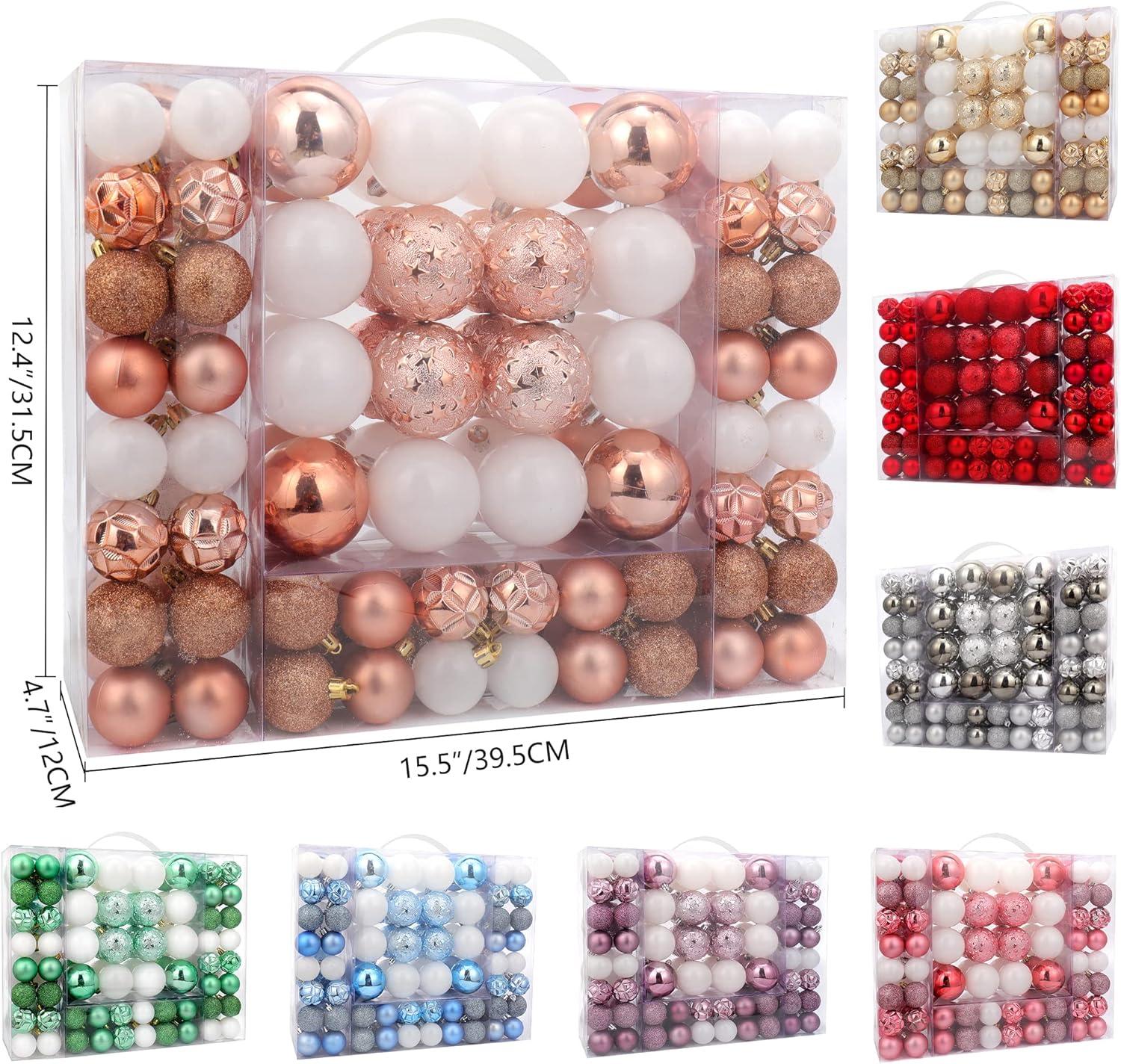 87-Pack Rose Gold and White Shatterproof Plastic Christmas Ornaments Set