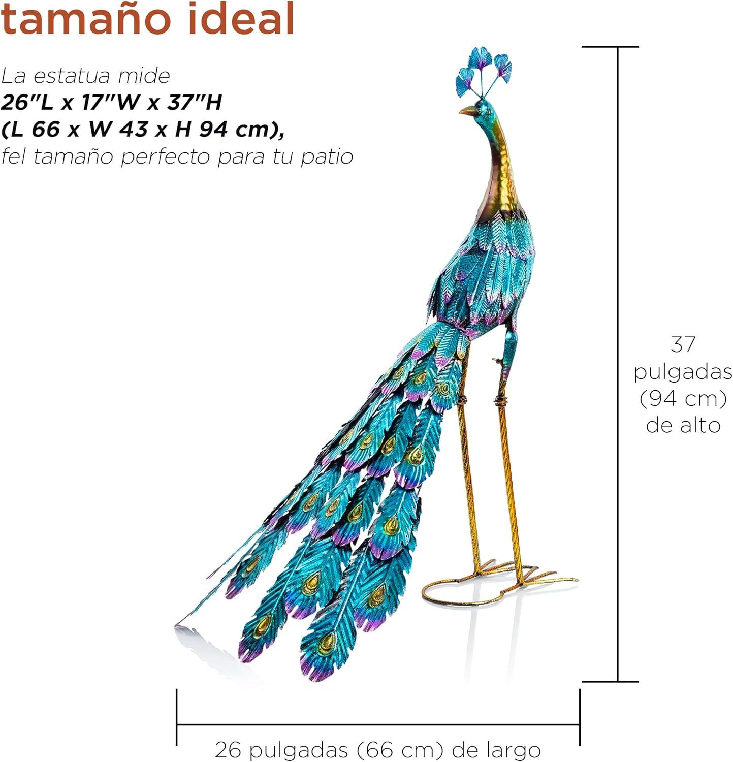 37" Multicolor Metal Peacock Garden Statue