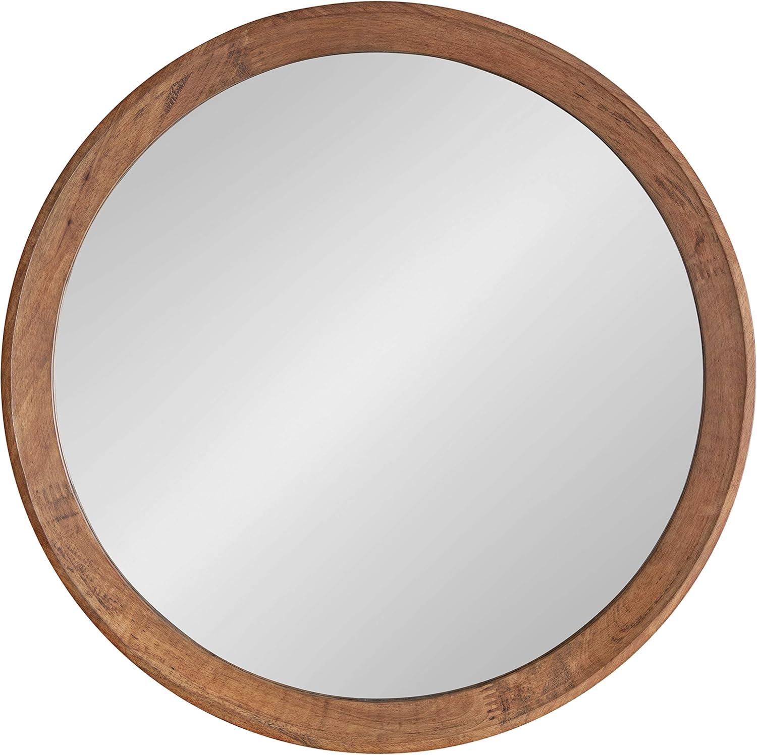 Kate and Laurel Hartman Transitional Round Wood Framed Wall Mirror, 24" Diameter, Brown, Boho Chic Round Mirror for Wall