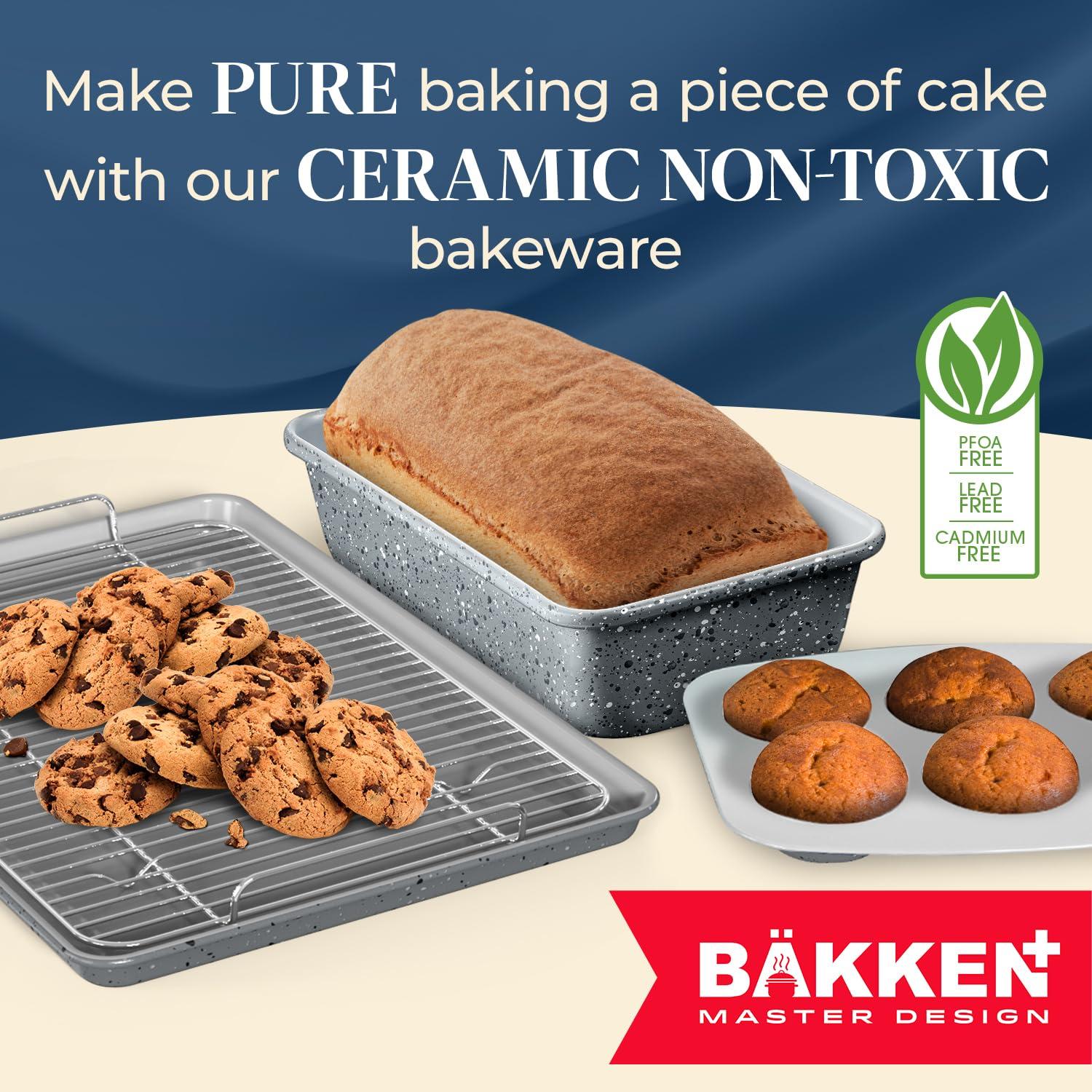 Bakken Swiss 8-Piece Stackable Bakeware Set - Ceramic Non-Stick Coating - MARBLE