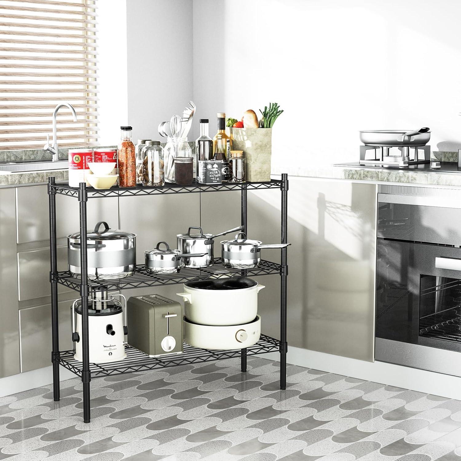 4-Tier Metal Storage Shelving, Adjustable Shelves Unit Heavy Duty Standing Shelf Organizer for Kitchen, Closet, Pantry, Garage, Bathroom, Laundry