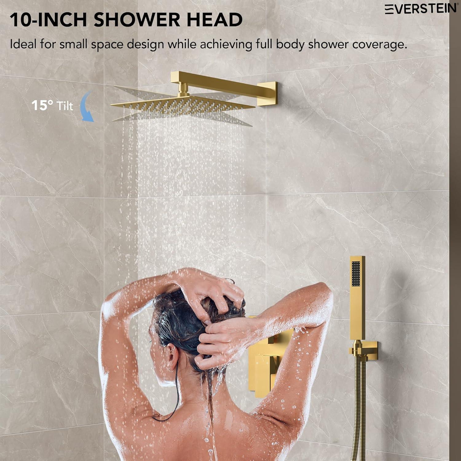 EVERSTEIN Shower Faucet Set 10 inch CUPC Shower System with Handheld Spray Wall Mounted Rain Shower Head Trim Kit with Upgraded Valve, Matte Black