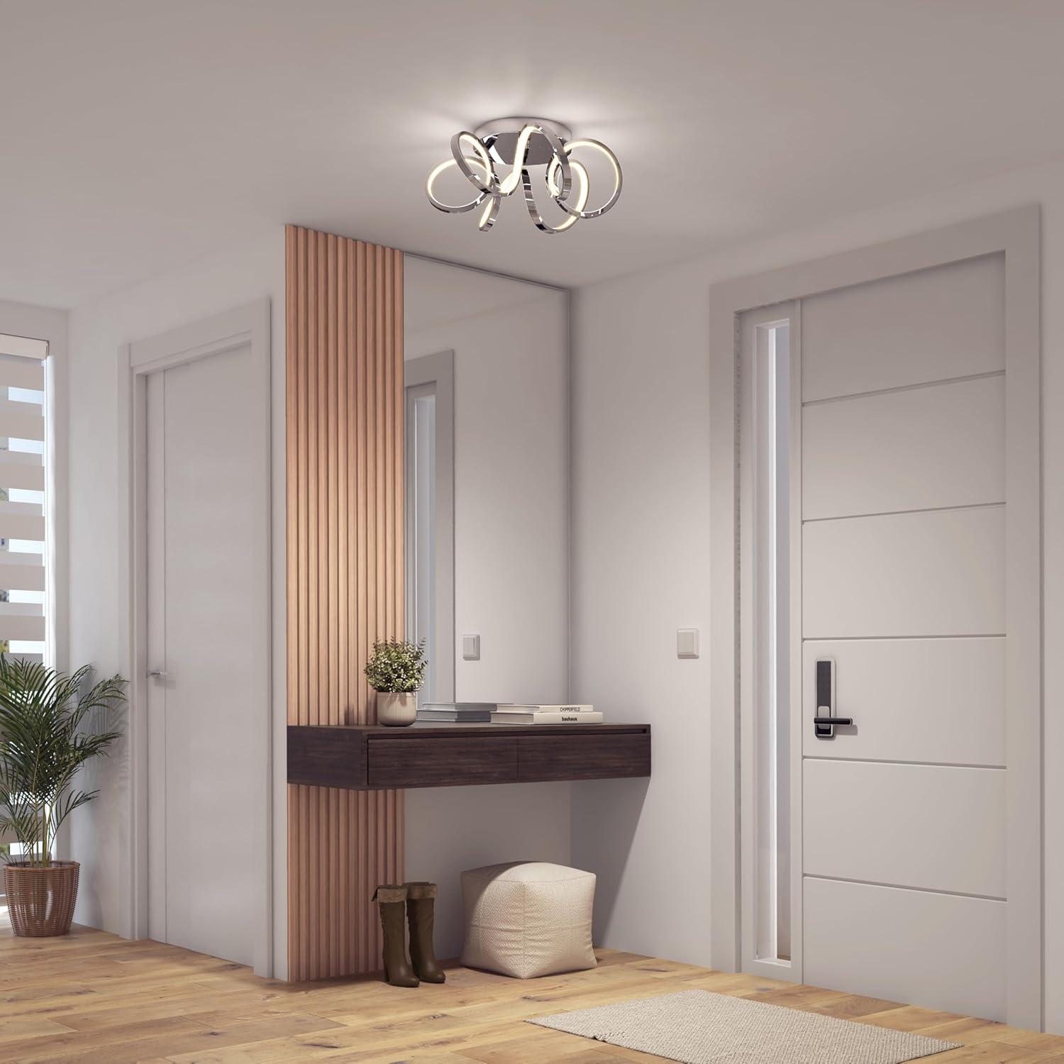 artika Swirl Ribbon 28W LED Modern Flush Mount Ceiling Light Fixture, Chrome Ideal for Bedroom, Hallway, Kitchen - 1800 Lumens 3000 Kelvin, No Bulb Required