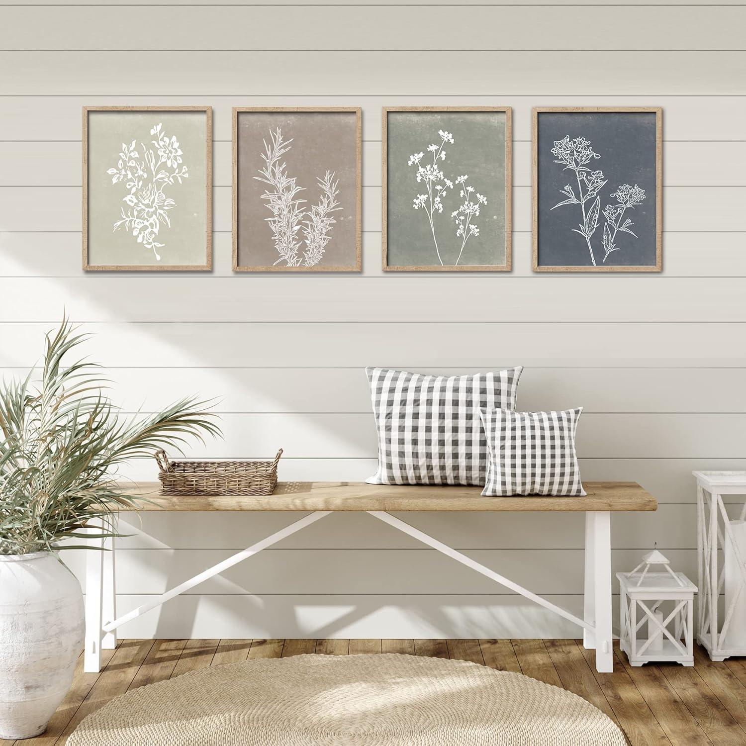 Framed Boho Wall Art Set of 4 for Wooded Minimalist Botanical Print Wall Art for Rustic Vintage Farmhouse Home Kitchen Wall Decor (Brown, 11x14)S301