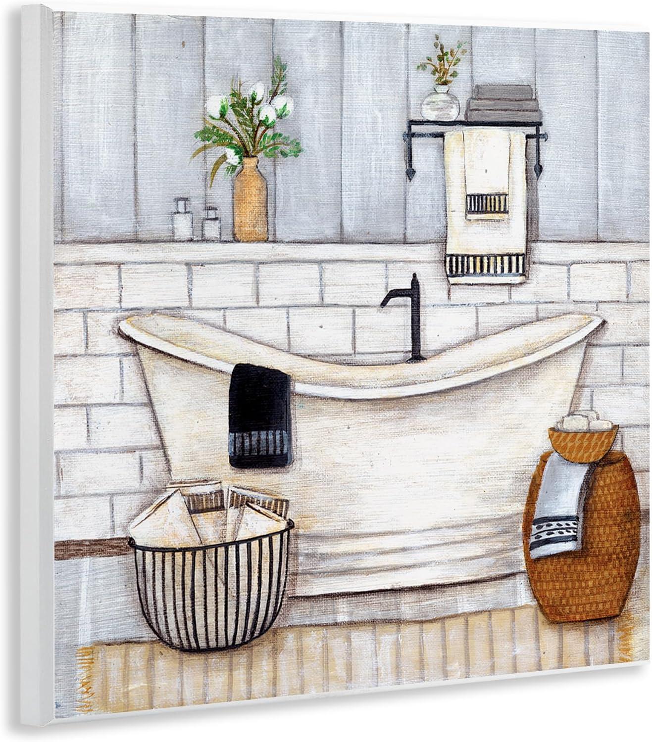 Stupell Industries Bathroom Farmhouse Style Tub Neutral Grey Drawing Paintings Unframed Art Print Wall Art, 12x12, by Yellow Café