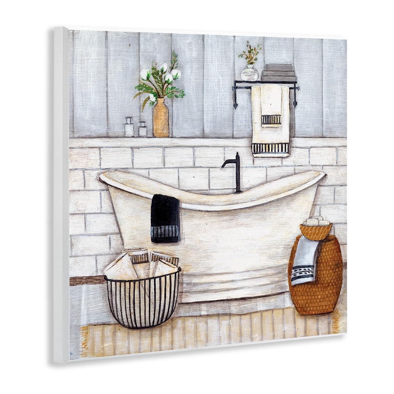 Stupell Industries Bathroom Farmhouse Style Tub Neutral Grey Drawing Paintings Unframed Art Print Wall Art, 12x12, by Yellow Café