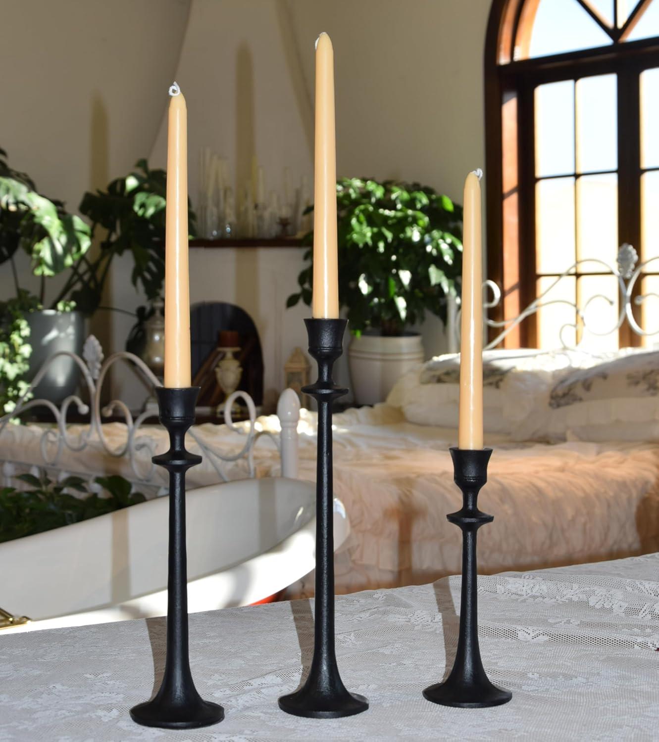 Black Iron Taper Candle Holder - Set of 3 Decorative Candle Stand - Candlestick Holder for Wedding, Dinning, Party