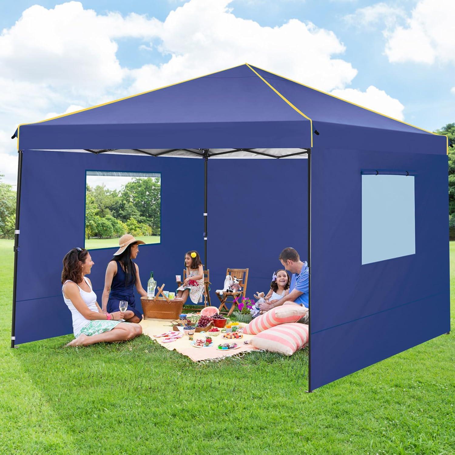 COBIZI 10x10 Pop-up Canopy Tent with 4 Sidewalls and Mesh Windows 2.0, Waterproof Commercial Instant Outdoor Canopy Tents for Party/Exhibition/Picnic with Carry Bag,4 Stakes & Ropes,Dark Blue