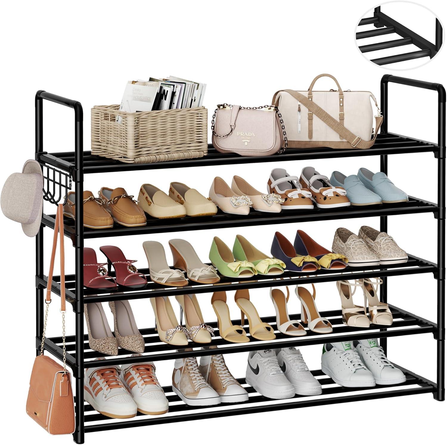 5 Tier Shoe Rack Organizer Storage 25 Pairs Shoes Shelves Space