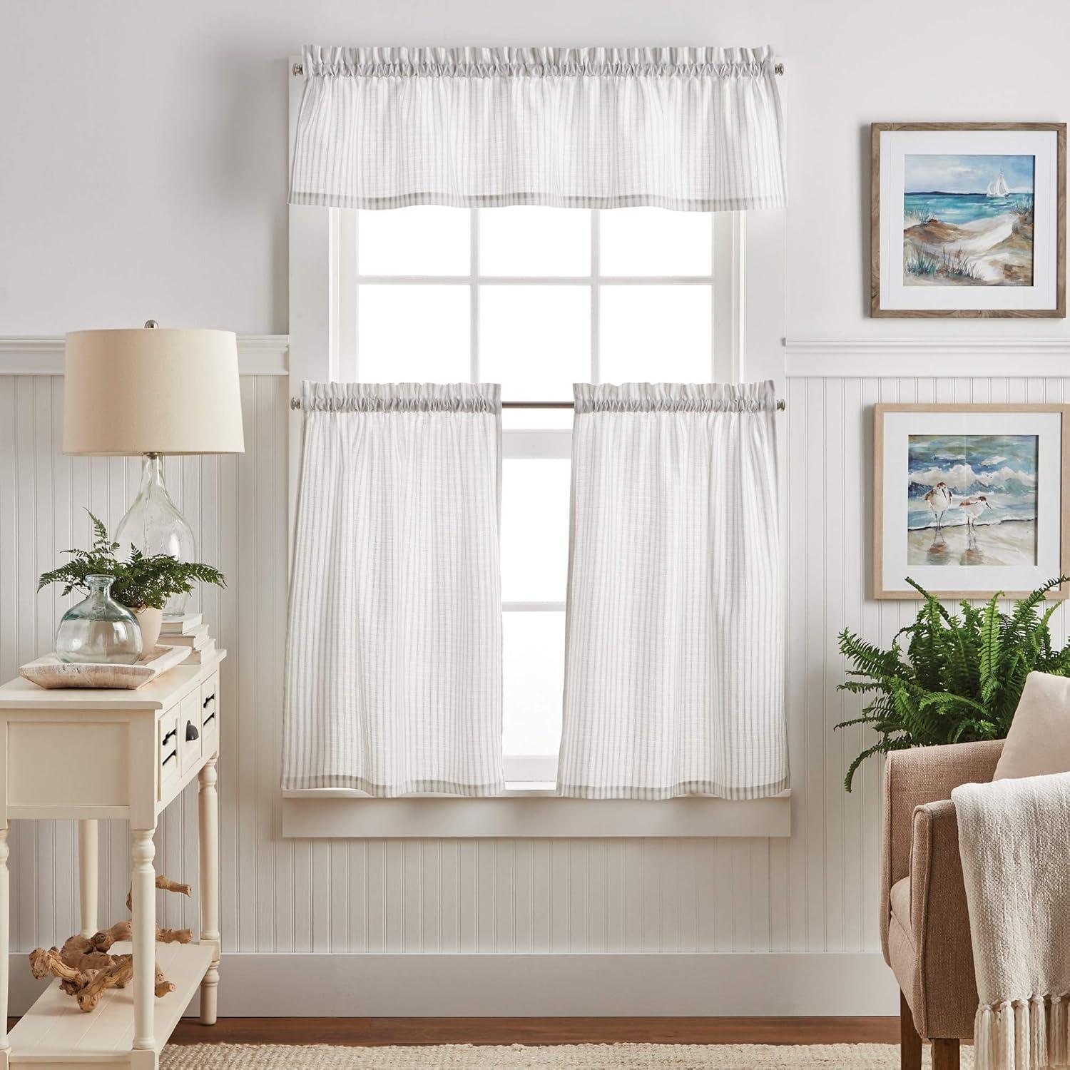 Martha Stewart Ticking Stripe Indigo Tier & Valance Set