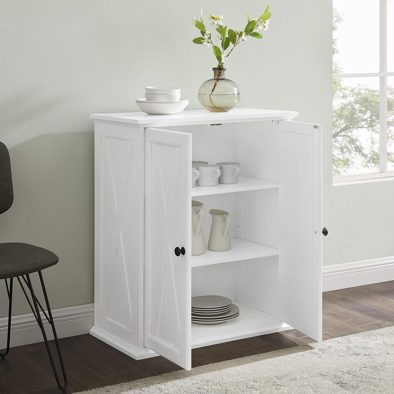 Crosley Clifton Stackable Pantry White: Farmhouse Style, Wood Veneer, Adjustable Shelves, Anti-Tip Hardware