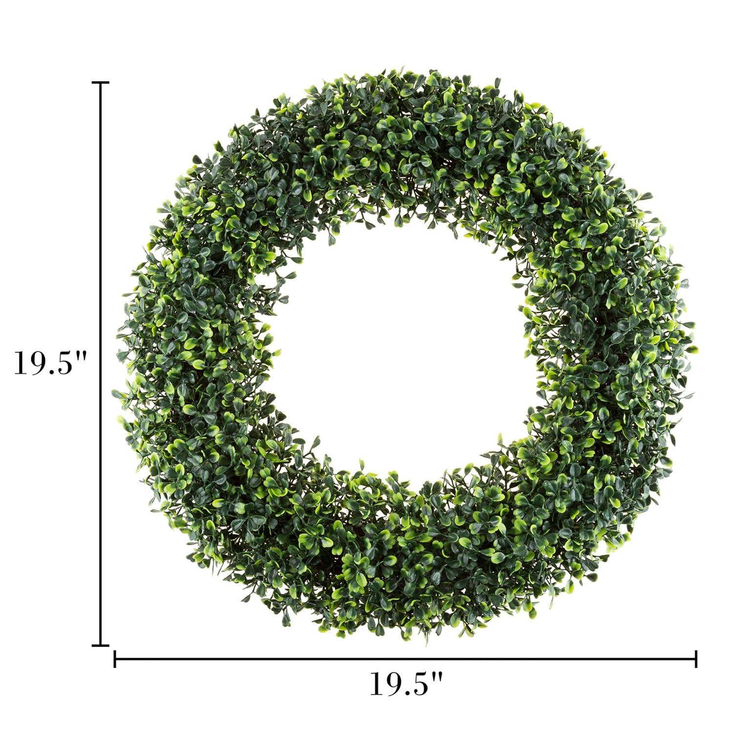 Pure Garden Set of Two 19.5-Inch Indoor/Outdoor Artificial Boxwood Wreaths