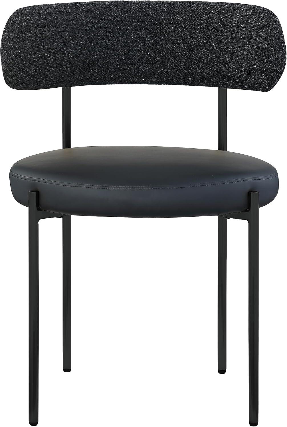 Meridian Furniture 887Black-C Beacon Collection Modern | Contemporary Upholstered Dining Chair, Rich Black Boucle Fabric, Brushed Brass Finish Iron Frame, 22" W x 21" D x 30" H, Black, Set of 2