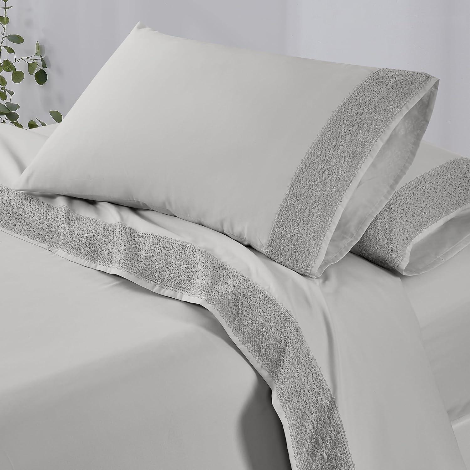 Modern Threads Modern Threads Yate Soft Microfiber Crochet Lace Sheets - Luxurious Microfiber Bed Sheets - Includes Flat Sheet, Fitted Sheet with Deep Pockets, & Pillowcases