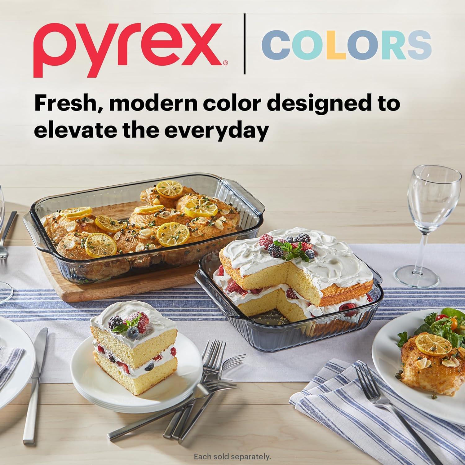 Pyrex Colors Tinted (8x8) Glass Baking Dish with BPA-Free Lid, Oblong Bakeware Glass Pan For Casserole & Lasagna, Dishwasher, Freezer, Microwave and Pre-Heated Oven Safe, Smoke