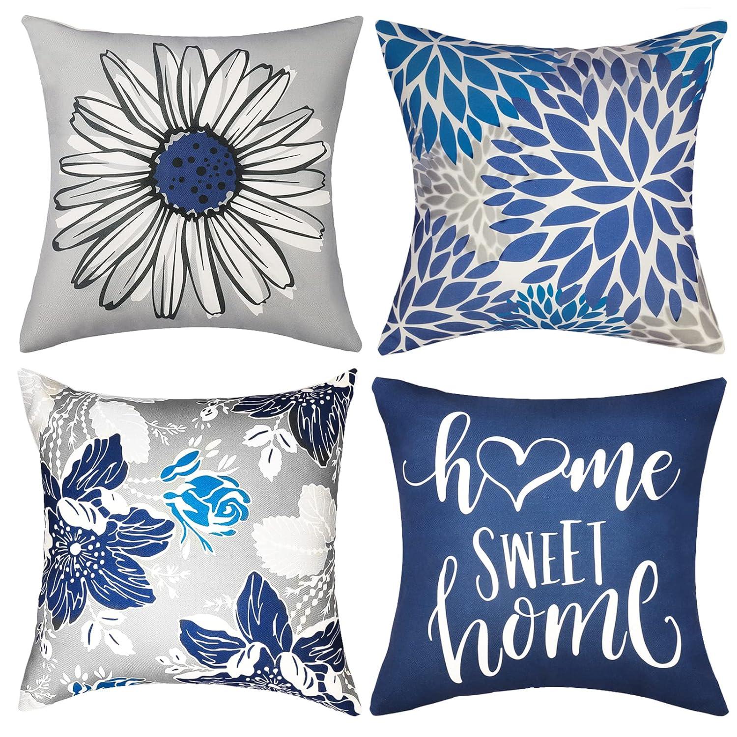MAXAYA Decorative Throw Pillow Covers Set Of 4 Blue Pillow Covers 18X18...
