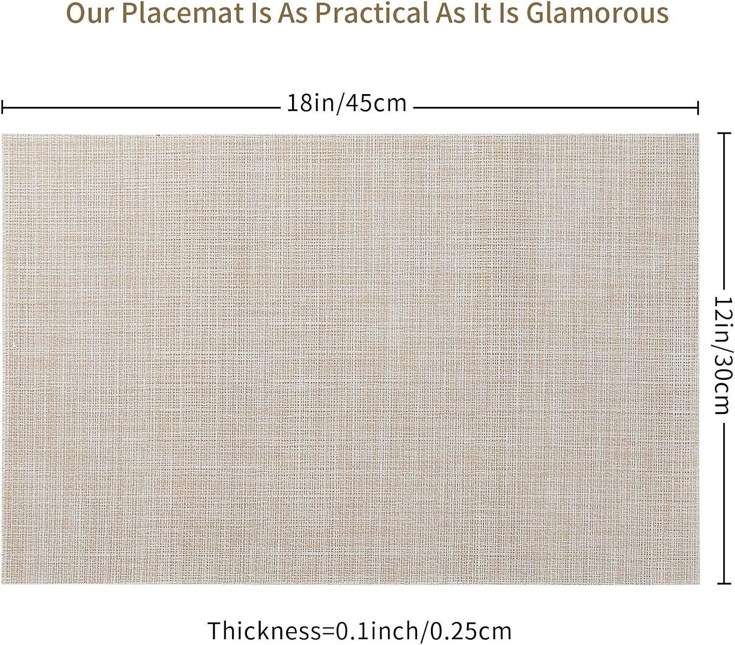 Set of 8 Heat-Resistant Placemats Stain Resistant Anti-Skid Placemats for Kitchen Table, Washable Durable PVC Table Mats Woven Vinyl Placemats Beige