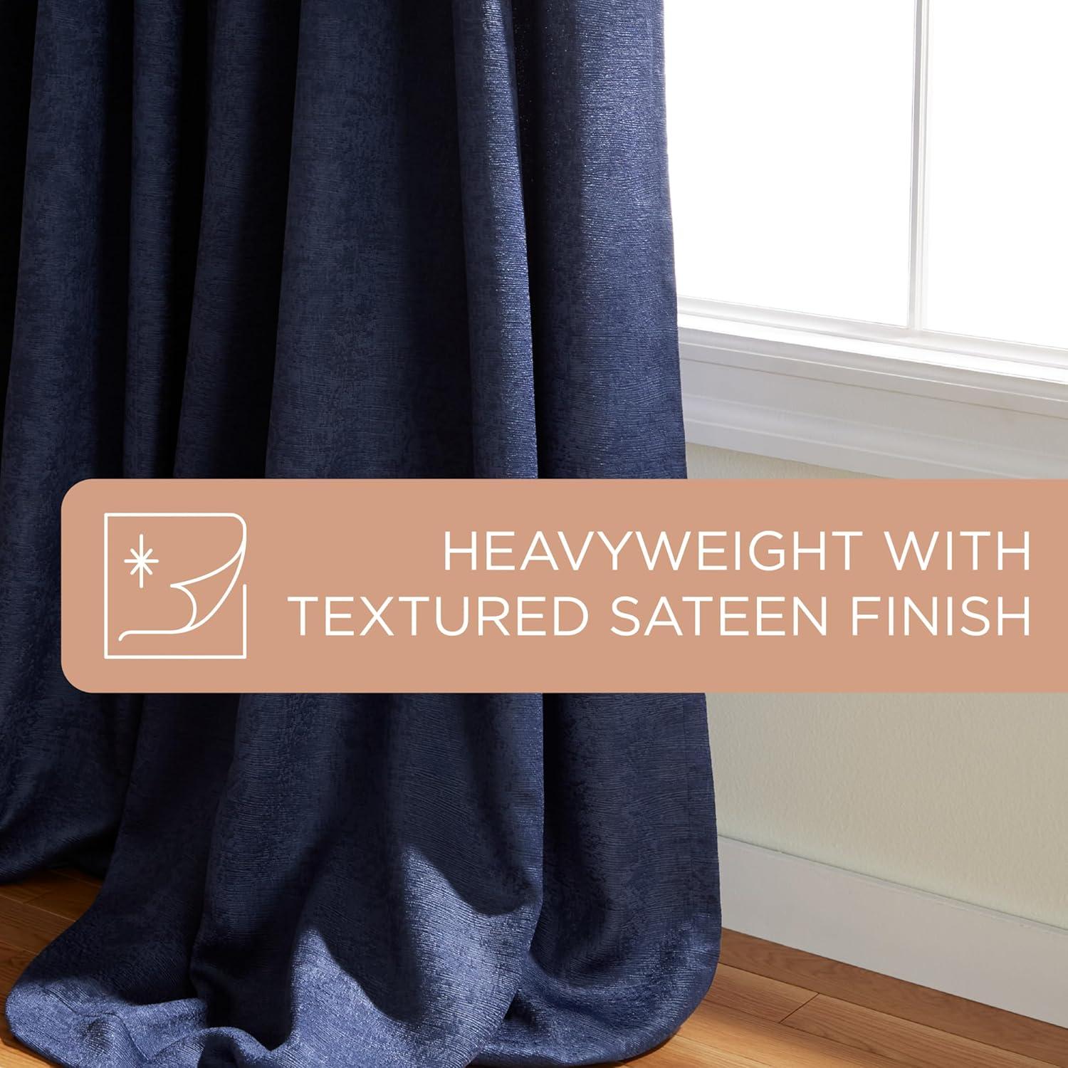Set of 2 96"x52" Oxford Textured Sateen Thermal Grommet Top Window Curtain Panel Navy - Exclusive Home: Room Darkening, Living Room