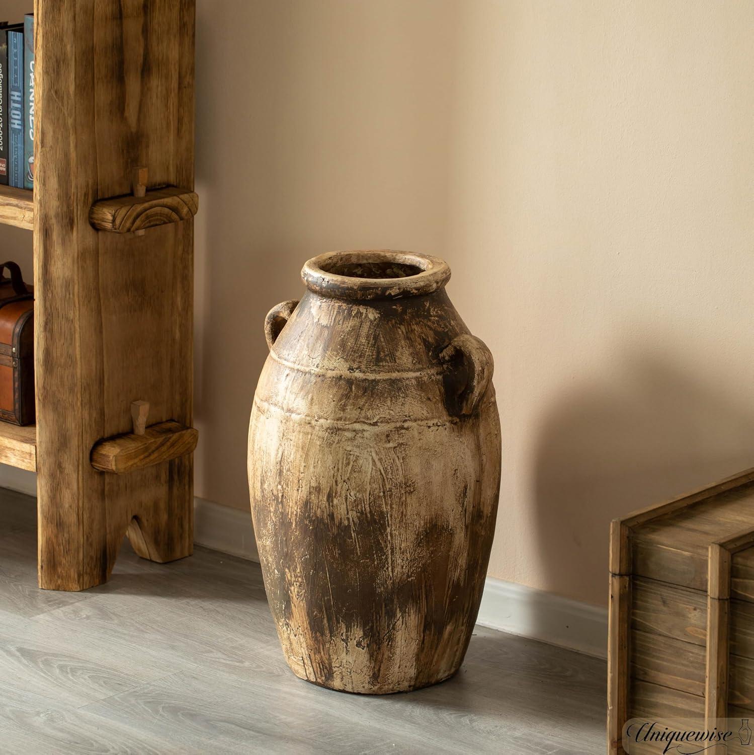 Uniquewise 23-Inch Brown Antique-Inspired Fiberglass Tall Floor Vase - Farmhouse Boho Decor for Living Rooms, Entryway Tables, and Wedding Tables