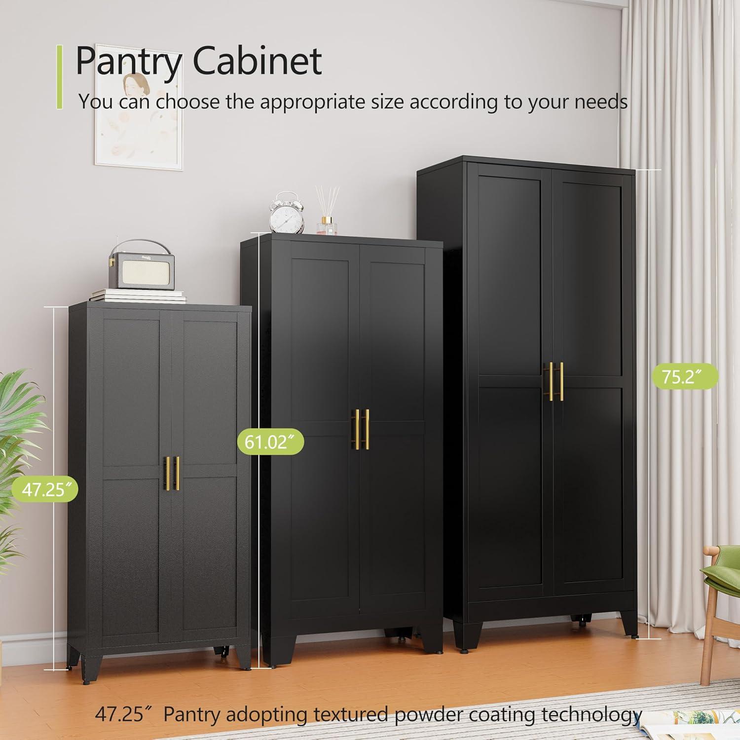Kitchen Pantry Storage Cabinet, Freestanding Storage Cabinet with 4 Adjustable Shelves