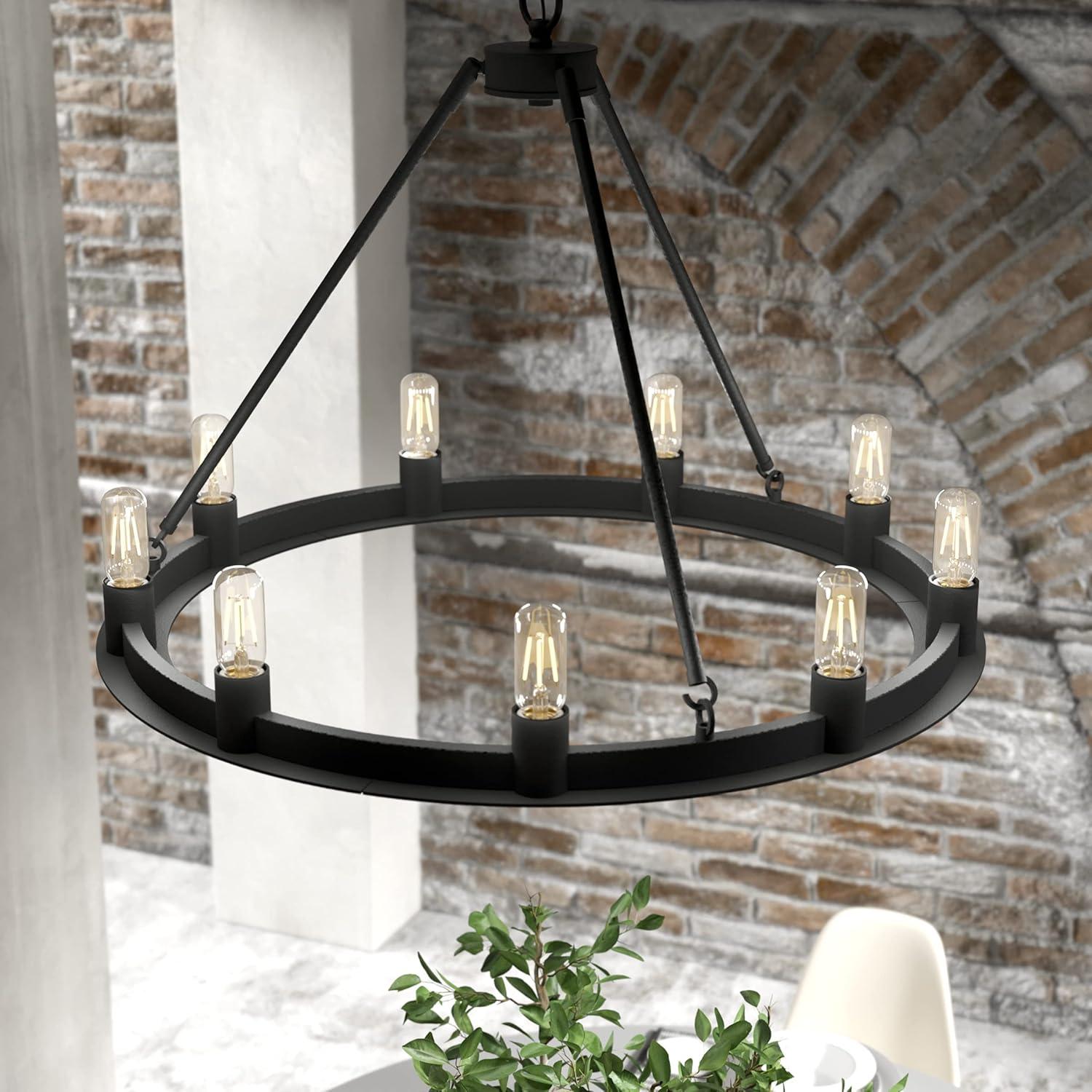 Hunter 30 inch Saddlewood Natural Iron 9 Light Chandelier Ceiling Light Fixture