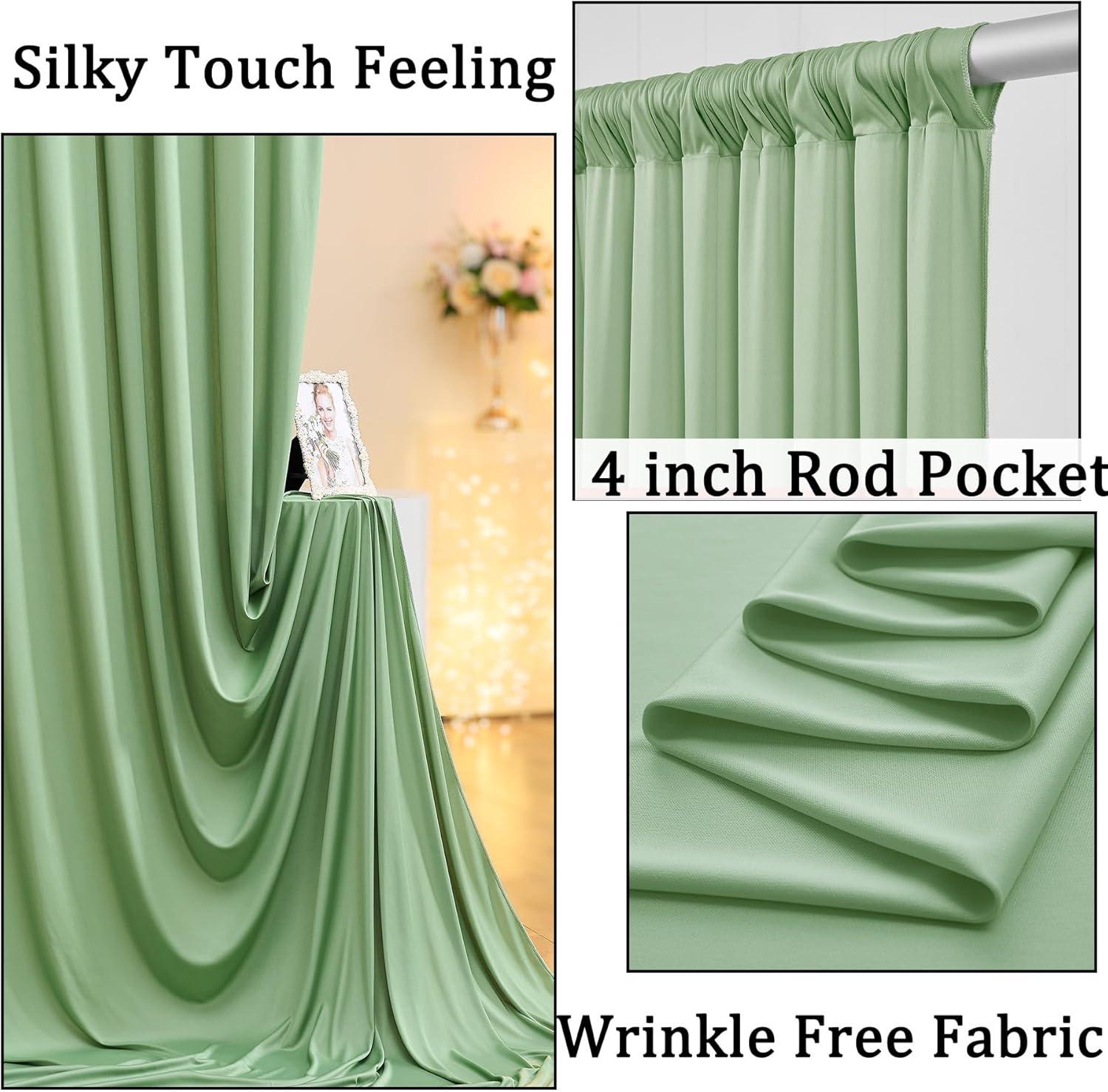 10x8ft Wrinkle Free Sage Green Backdrop Curtains for Parties, Polyester Photo Backdrop Drapes for Wedding Birthday Party Photography Background Curtains Decoration