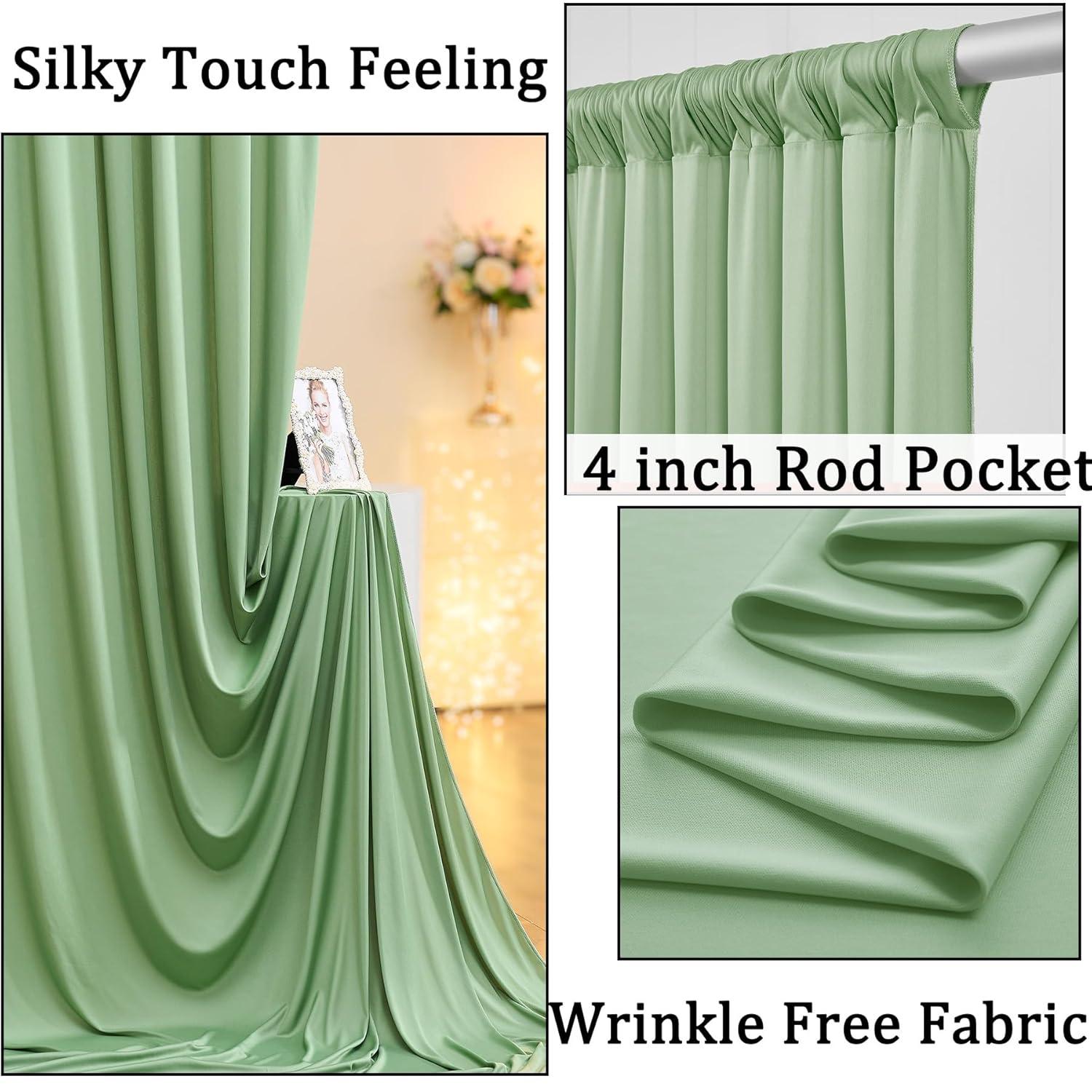 10x8ft Wrinkle Free Sage Green Backdrop Curtains for Parties, Polyester Photo Backdrop Drapes for Wedding Birthday Party Photography Background Curtains Decoration