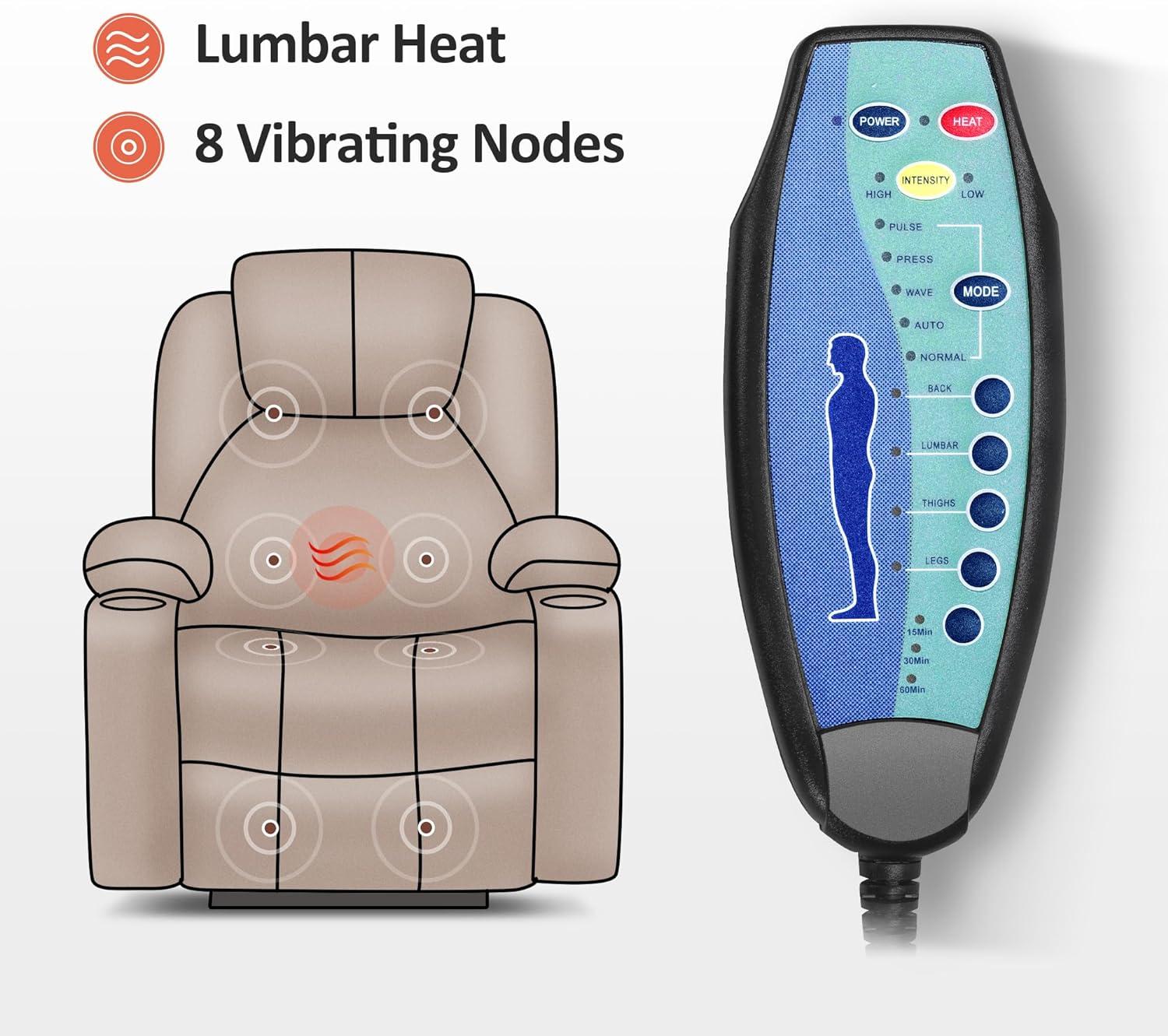 Brown Faux Leather Massage Recliner with USB Ports