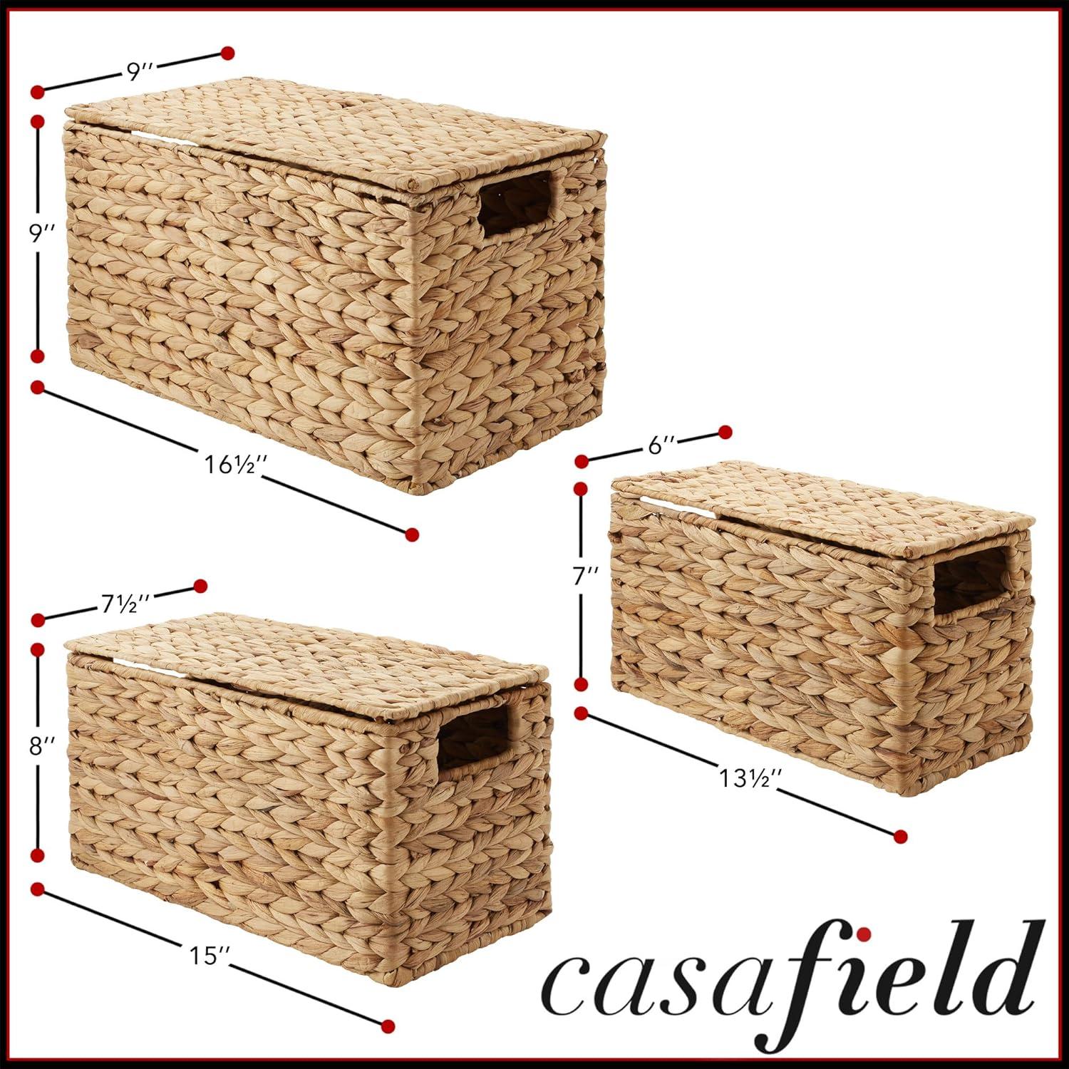 Set of 3 Natural Seagrass Rectangular Storage Baskets with Lids