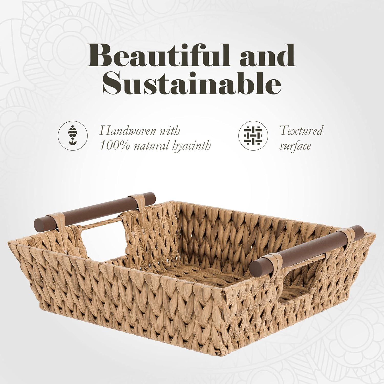 American Atelier Water Hyacinth Wicker Basket with Handles Square Woven Wicker Storage Baskets, Built-in Carry Handles Laundry Storage or Pantry Bin